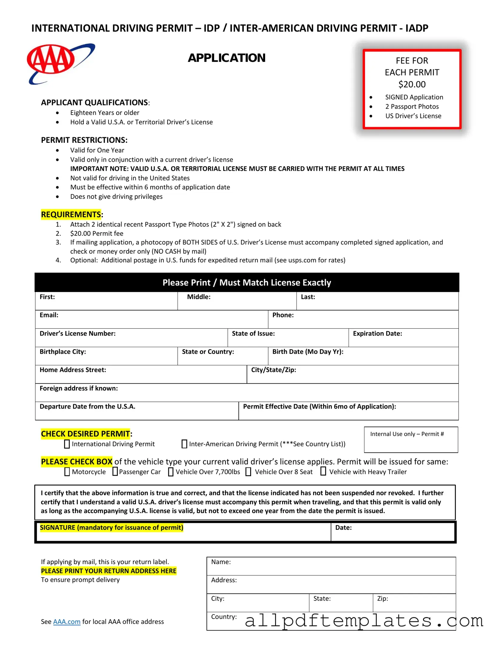 Get Aaa International Driving Permit Application Form in PDF