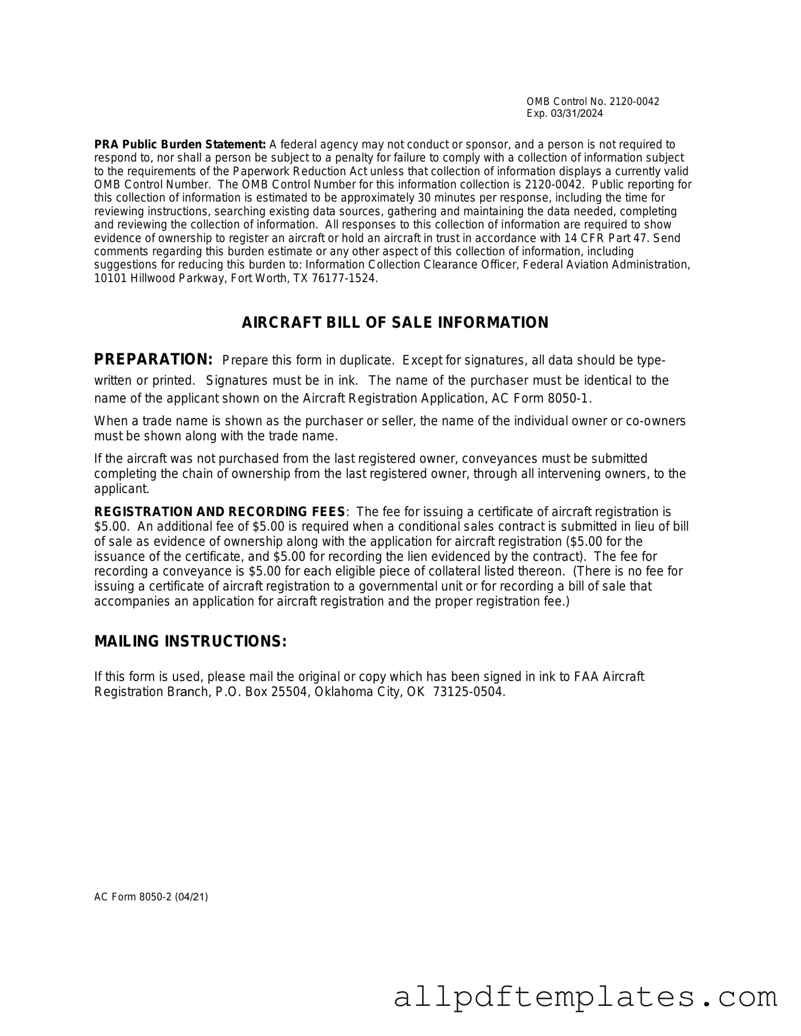 Get Aircraft Bill of Sale AC 8050-2 Form in PDF