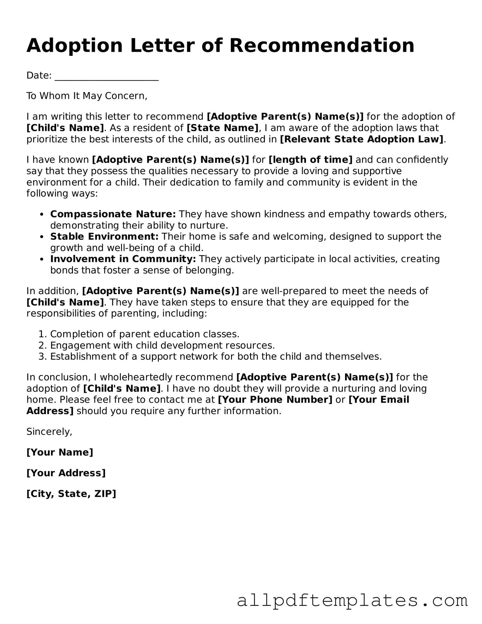 Free Adoption Letter of Recommendation Template