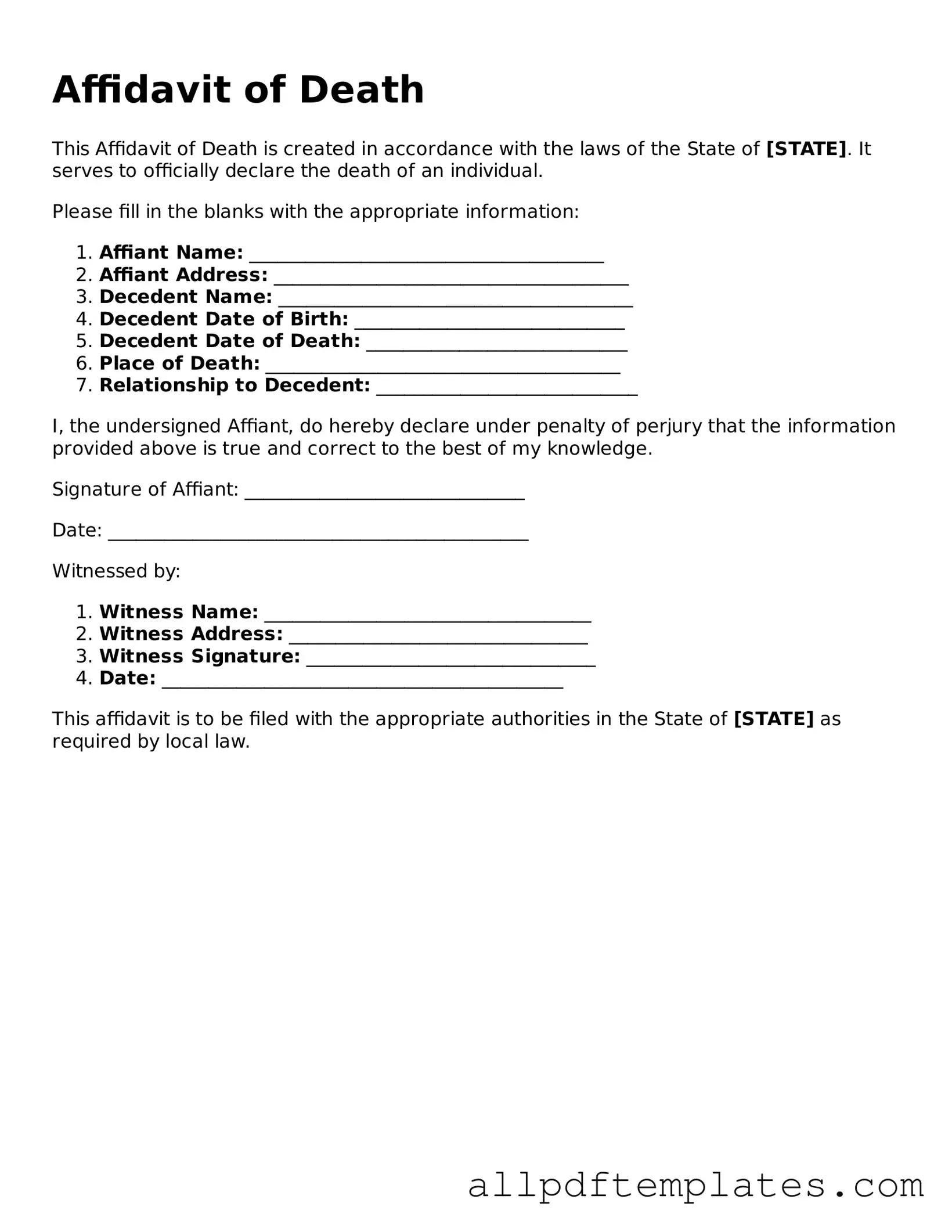 Free Affidavit of Death Template