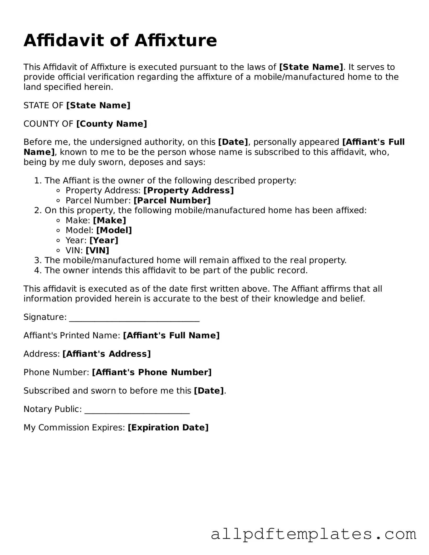 Free Affidavit of Affixture Template