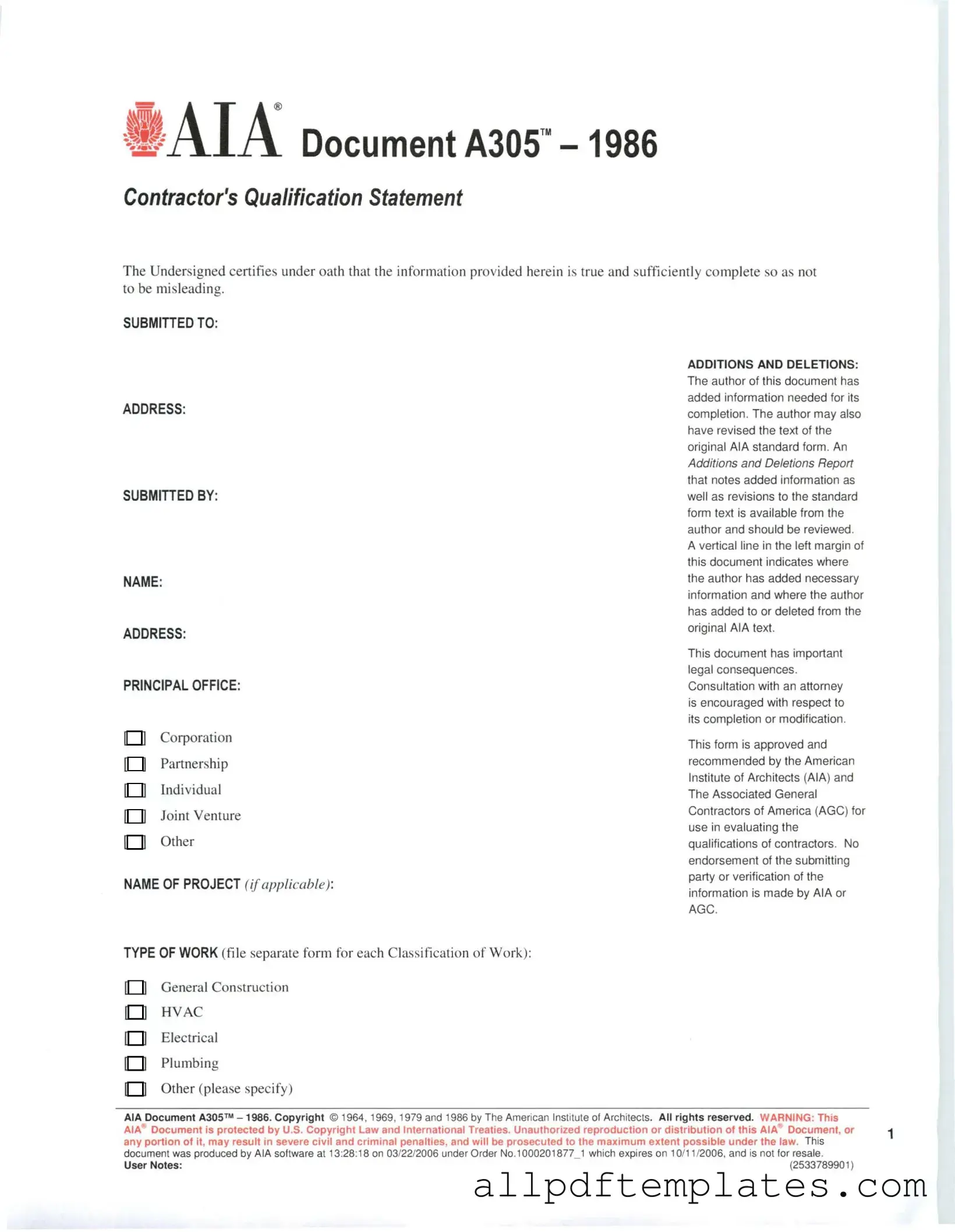 Get AIA A305 Form in PDF