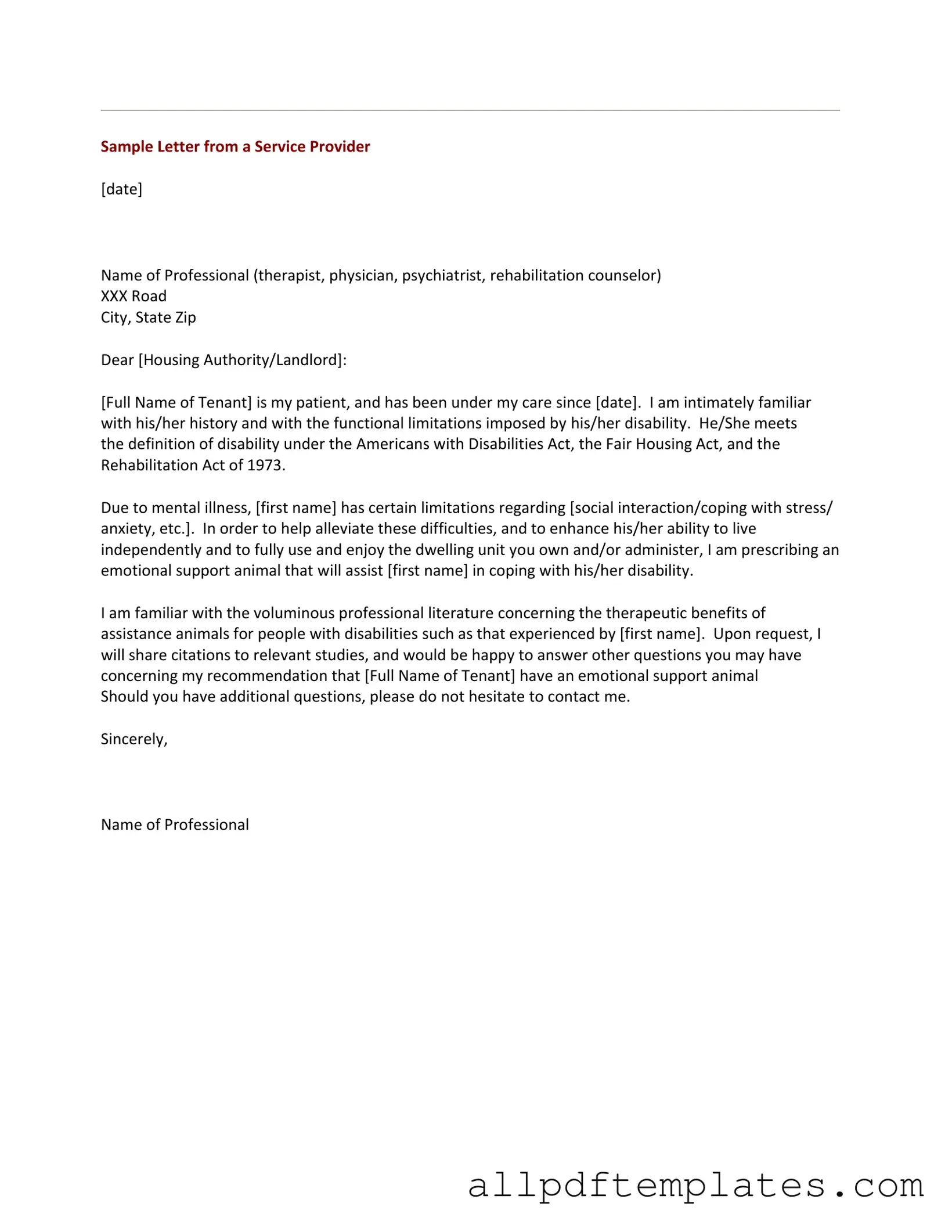 Get Emotional Support Animal Letter Form in PDF