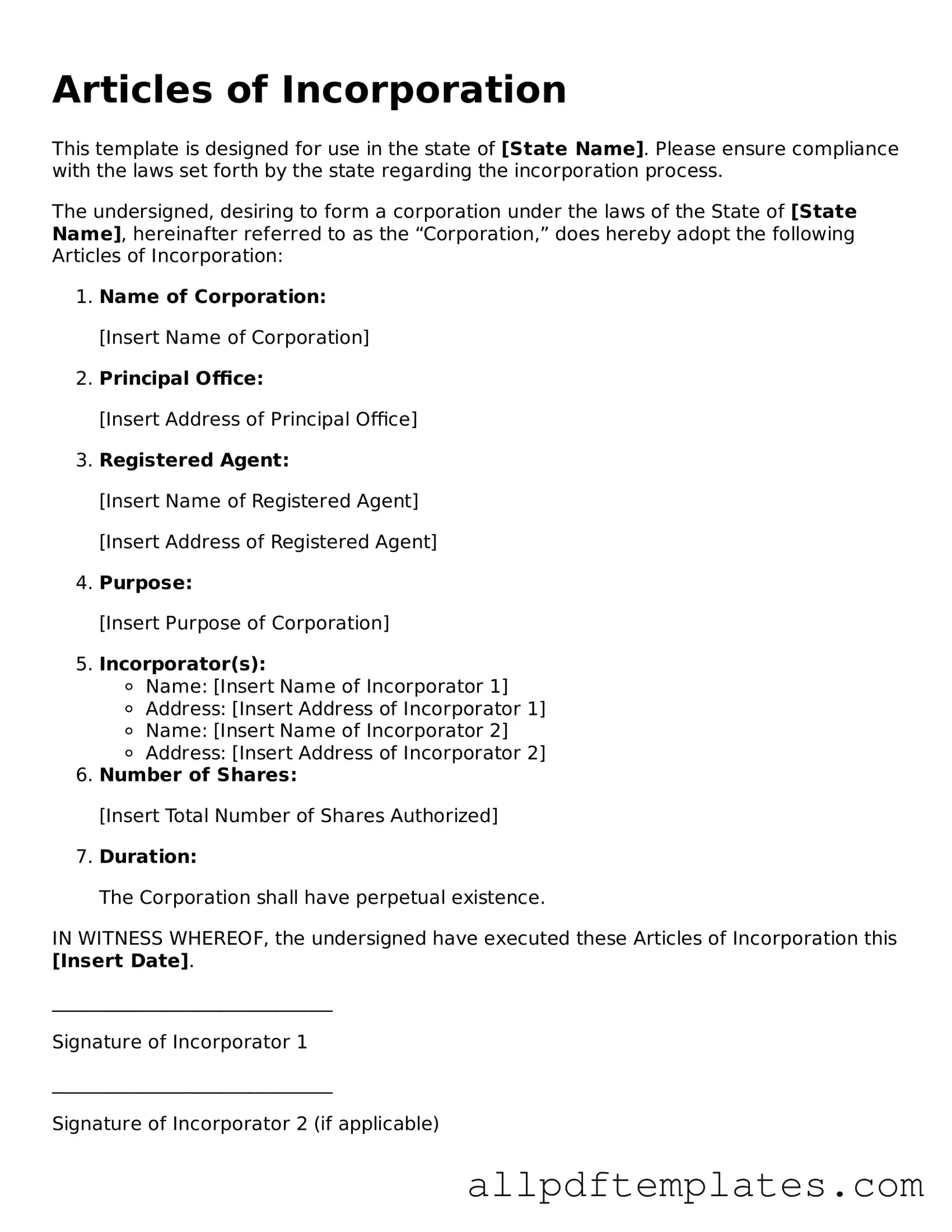 Free Articles of Incorporation Template