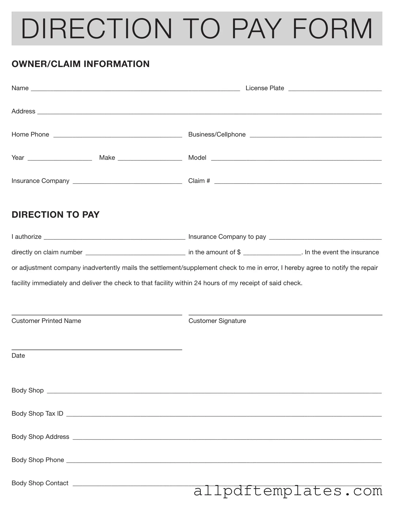 Get Authorization And Direction Pay Form in PDF