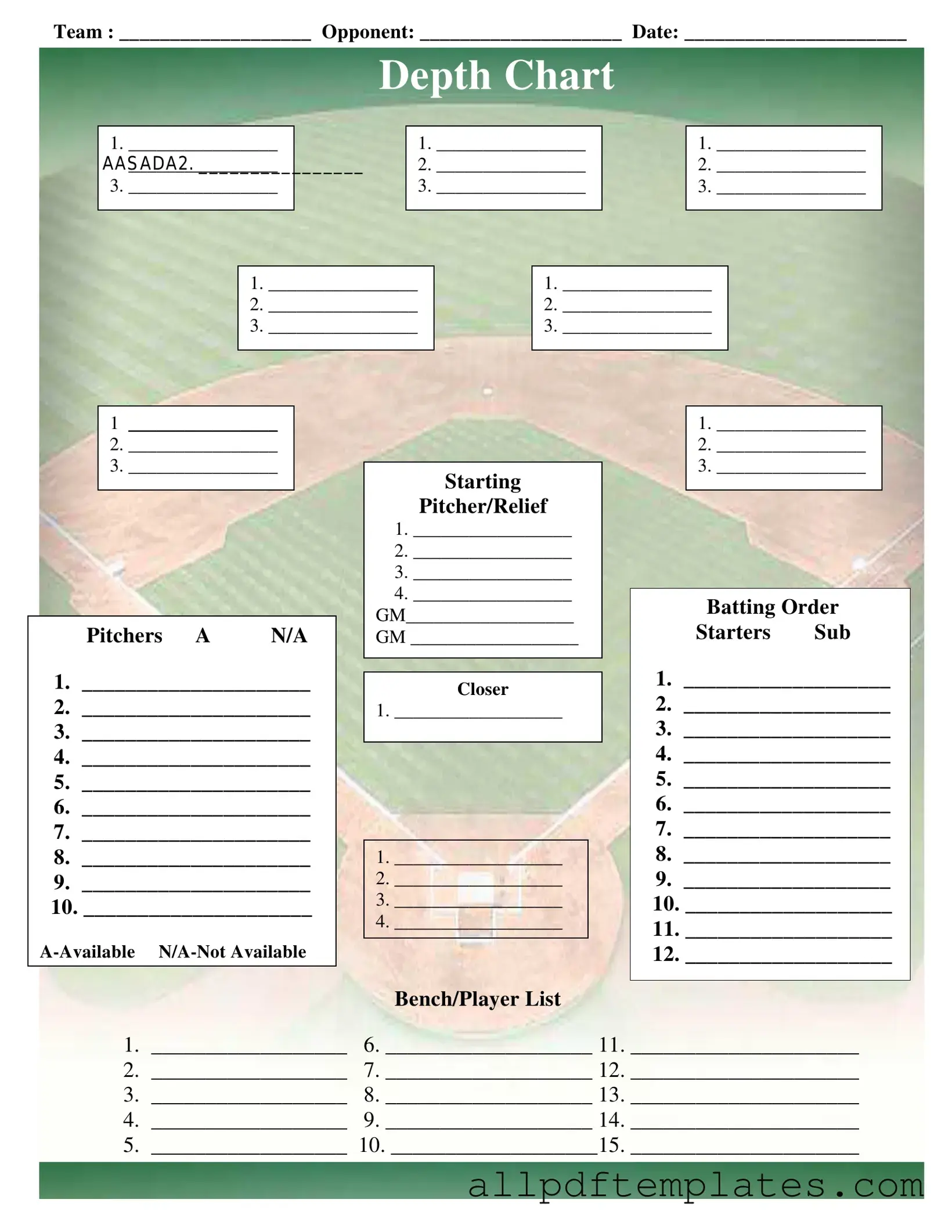 Get Baseball Field Lineup Form in PDF