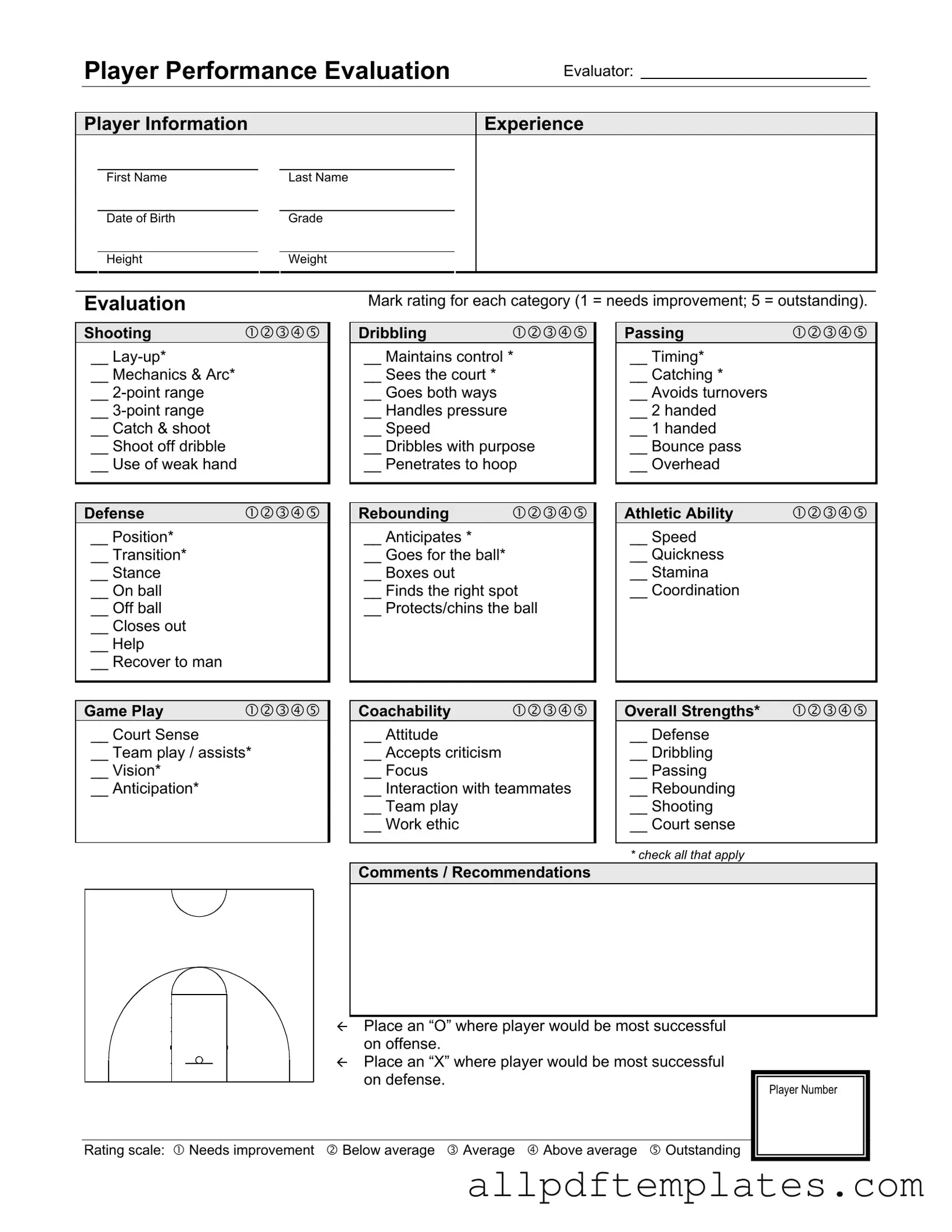 Get Basketball Evaluation Form in PDF