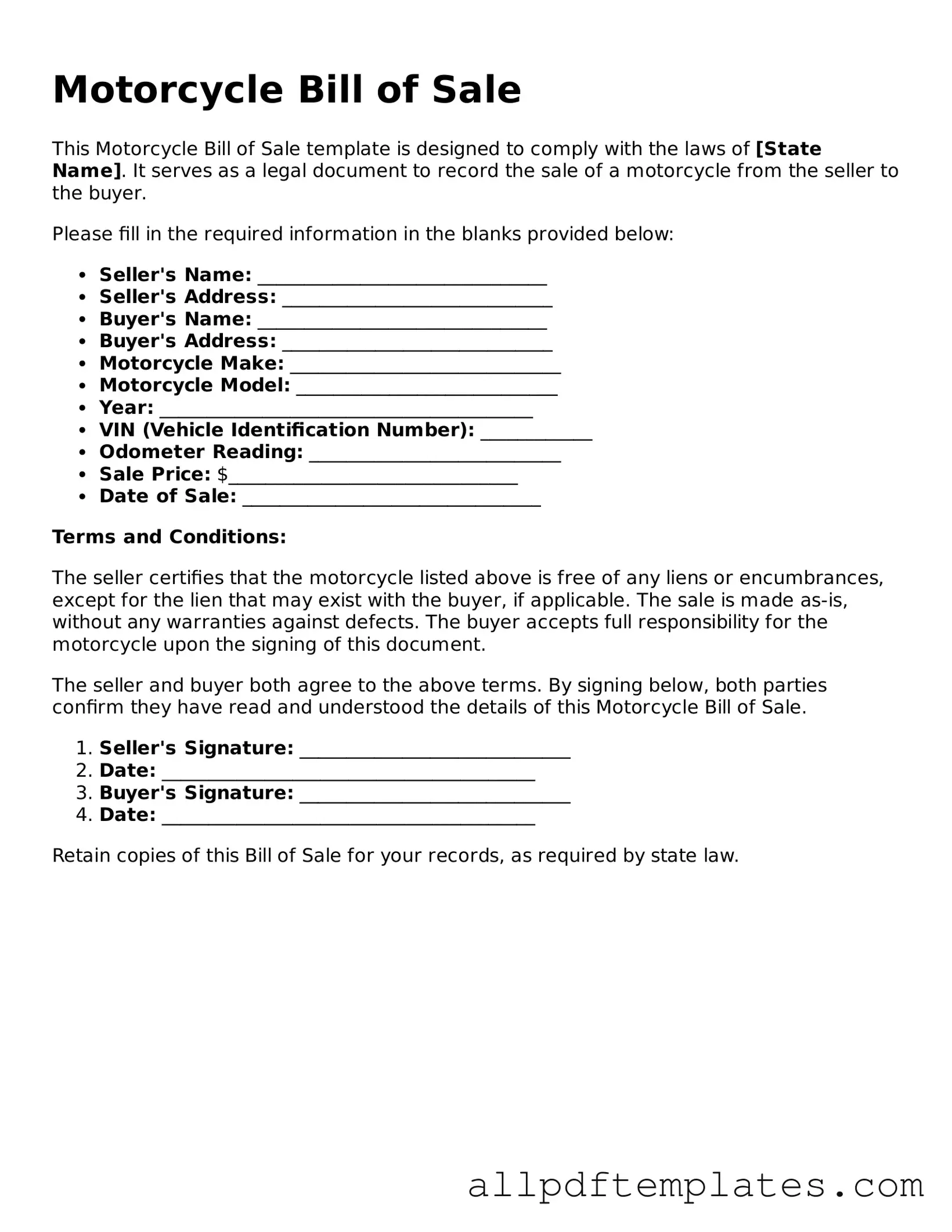 Free Motorcycle Bill of Sale Template