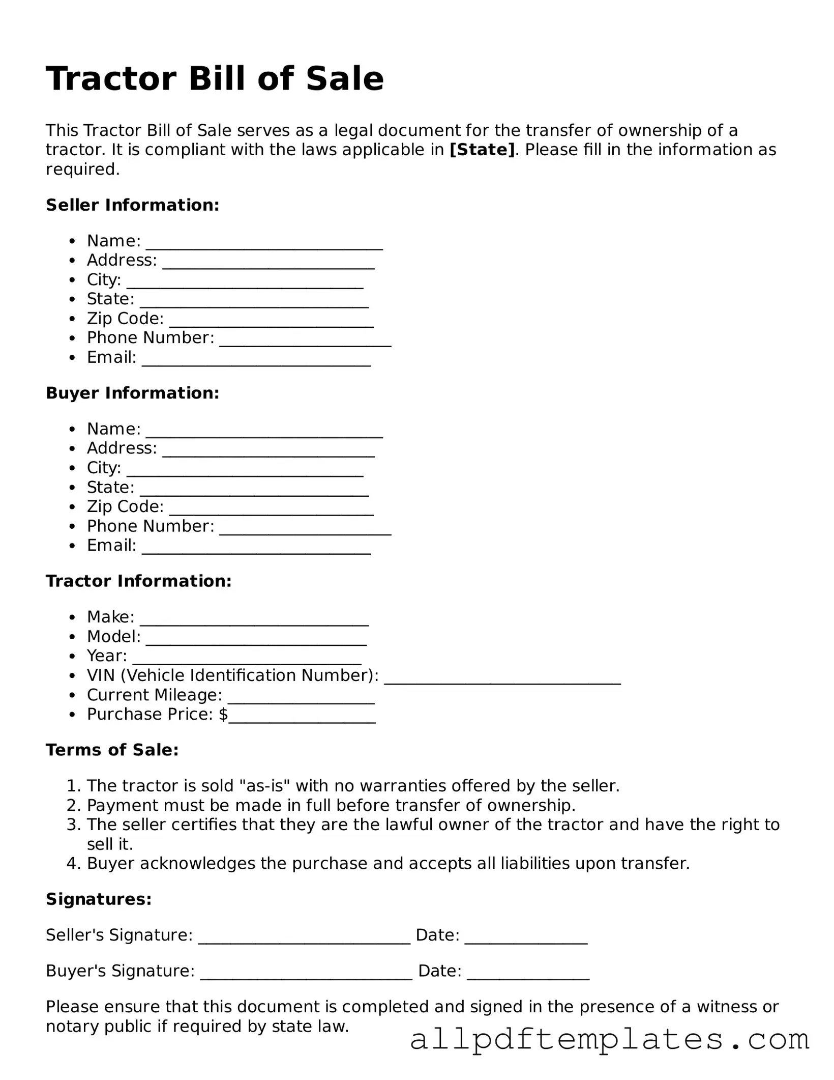 Free Tractor Bill of Sale Template
