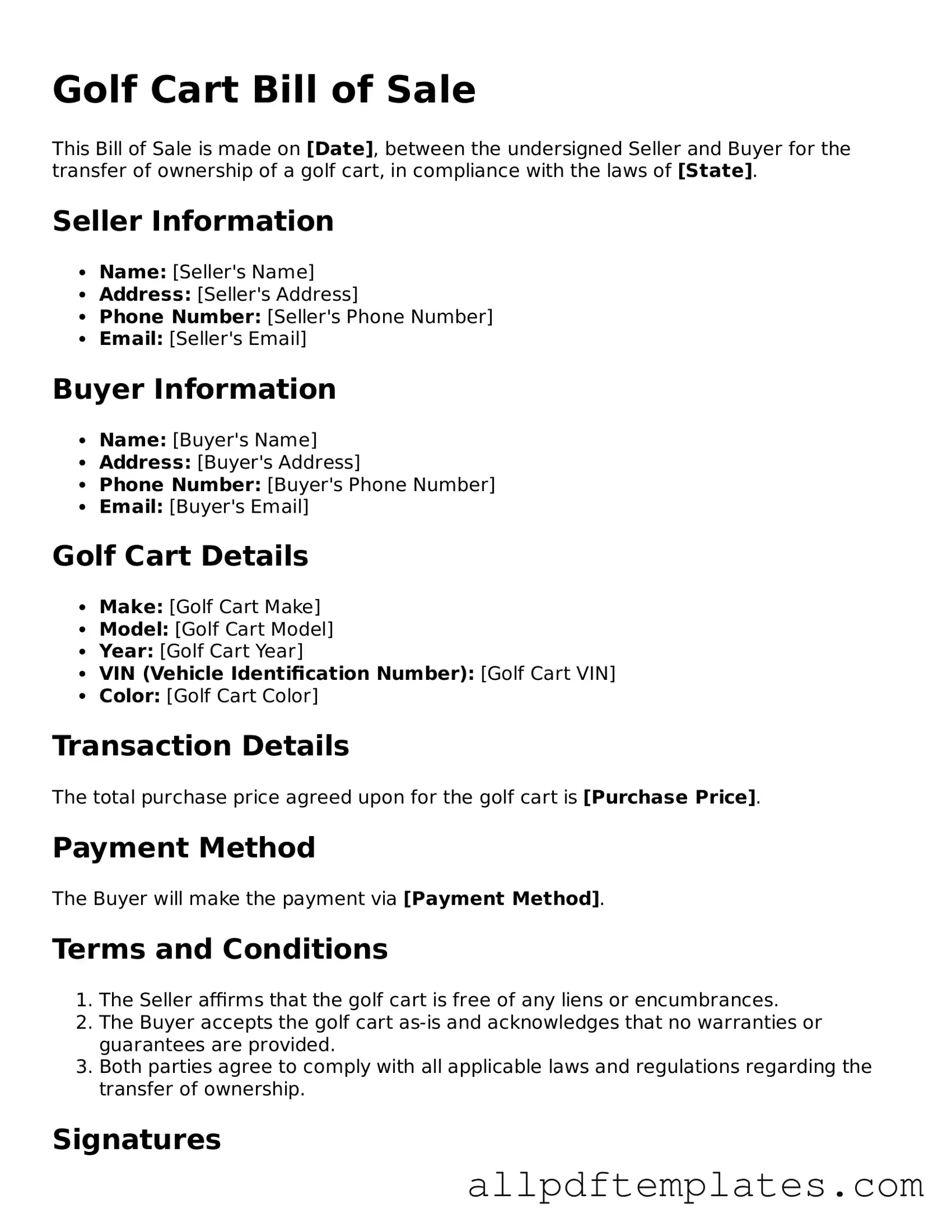 Free Golf Cart Bill of Sale Template