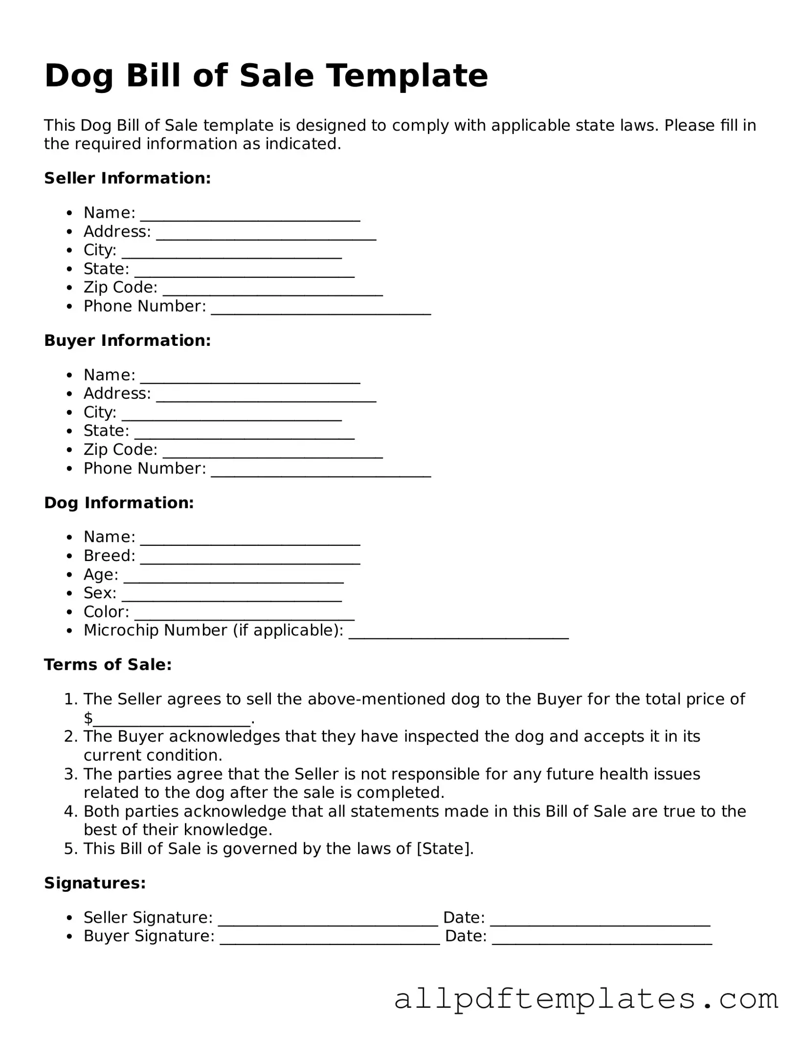 Free Dog Bill of Sale Template