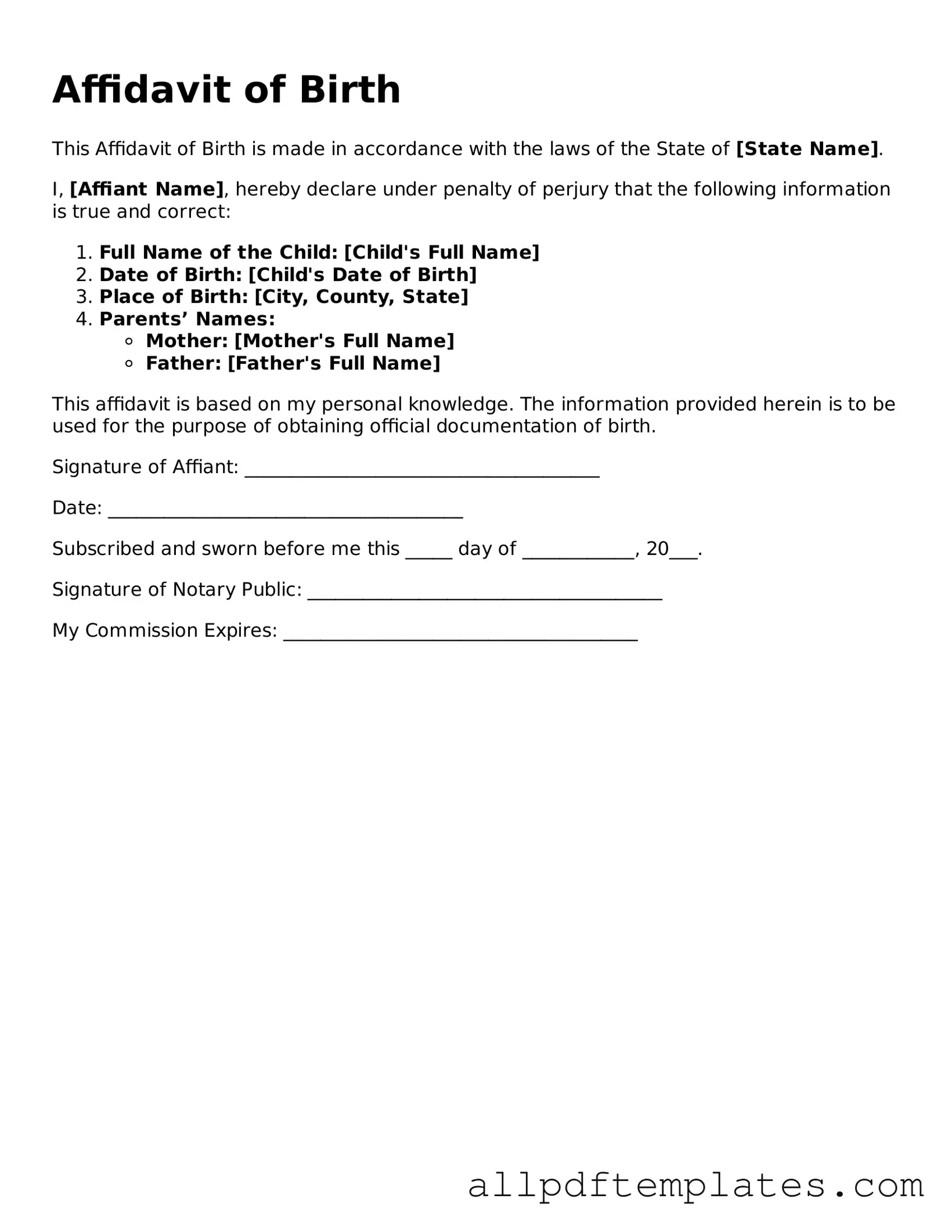 Free Affidavit of Birth Template