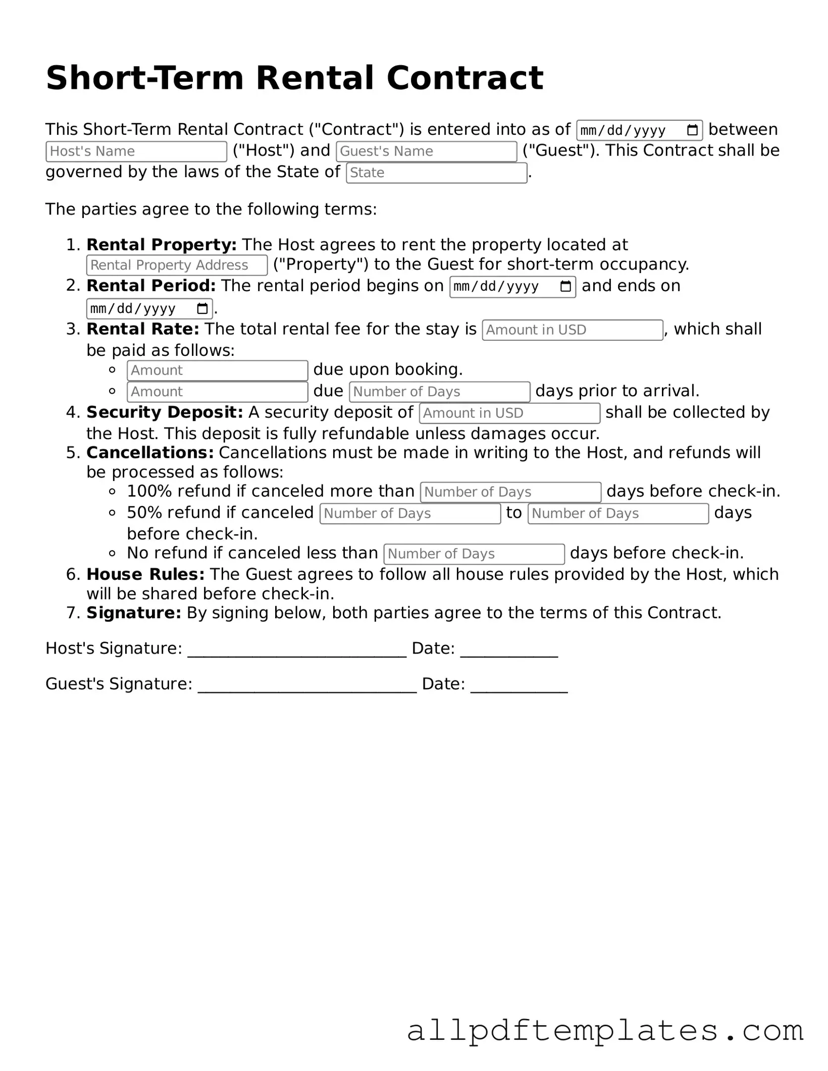 Free Short-Term Rental Contract Template