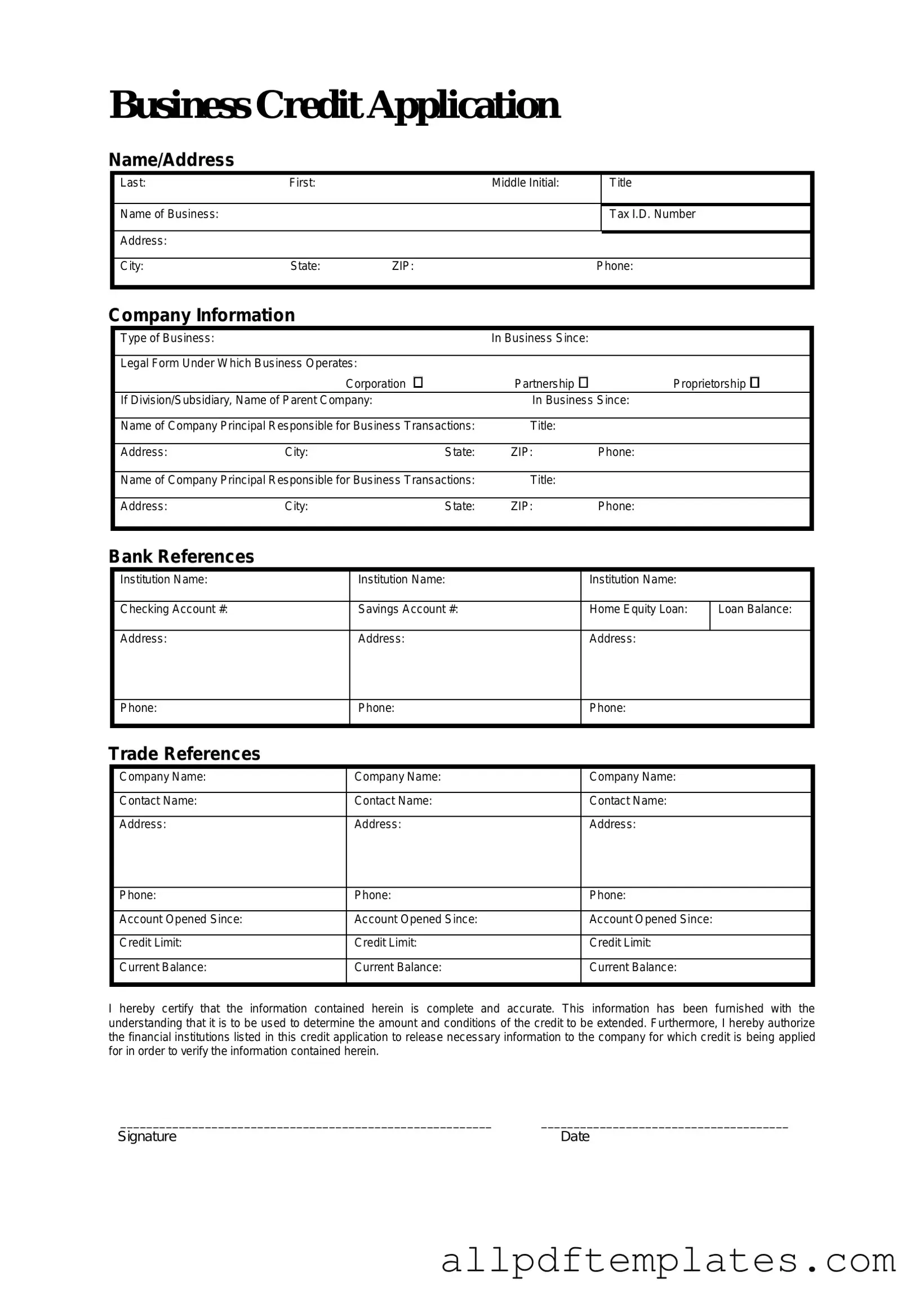 Get Business Credit Application Form in PDF