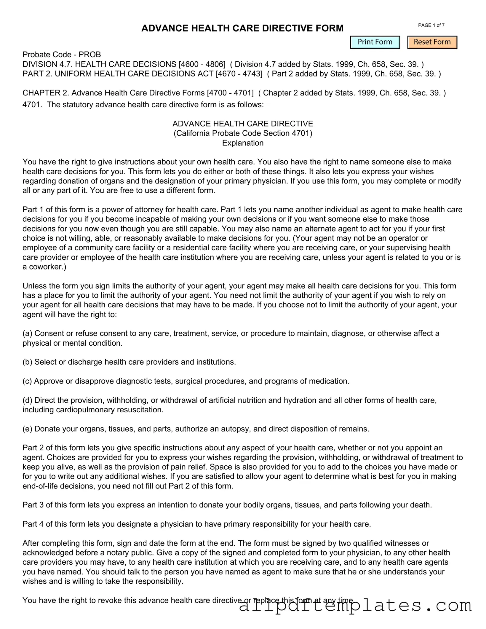 Get California Advanced Health Care Directive Form in PDF