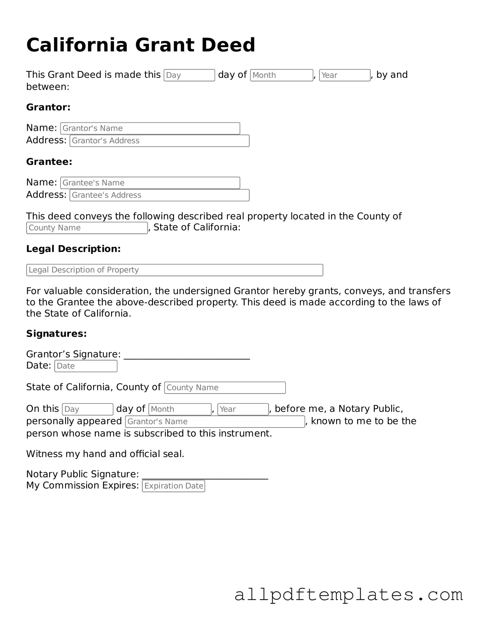 Blank Deed Document for California State