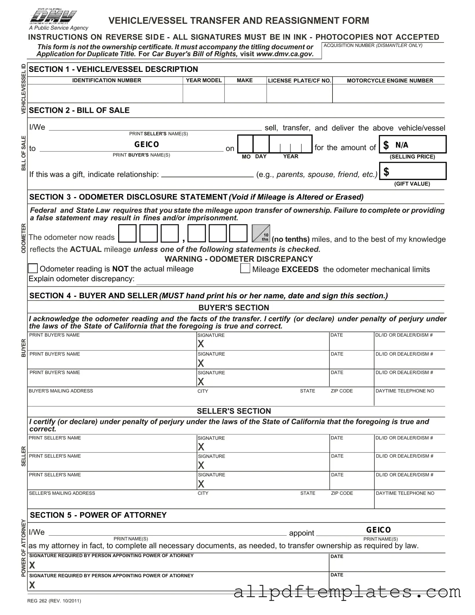 Get California Fotm Reg 262 Form in PDF