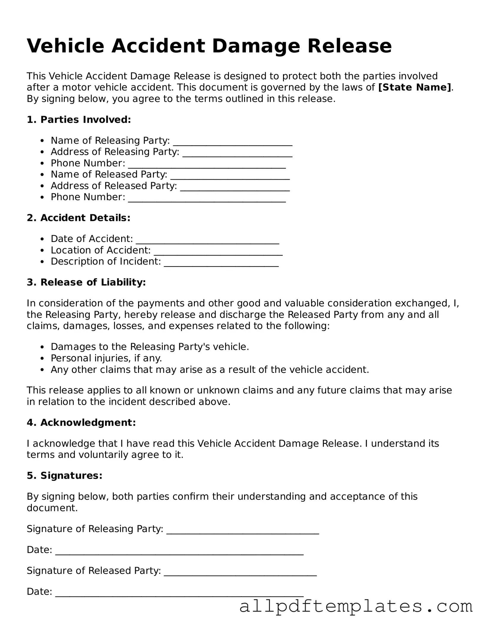 Free Vehicle Accident Damage Release Template