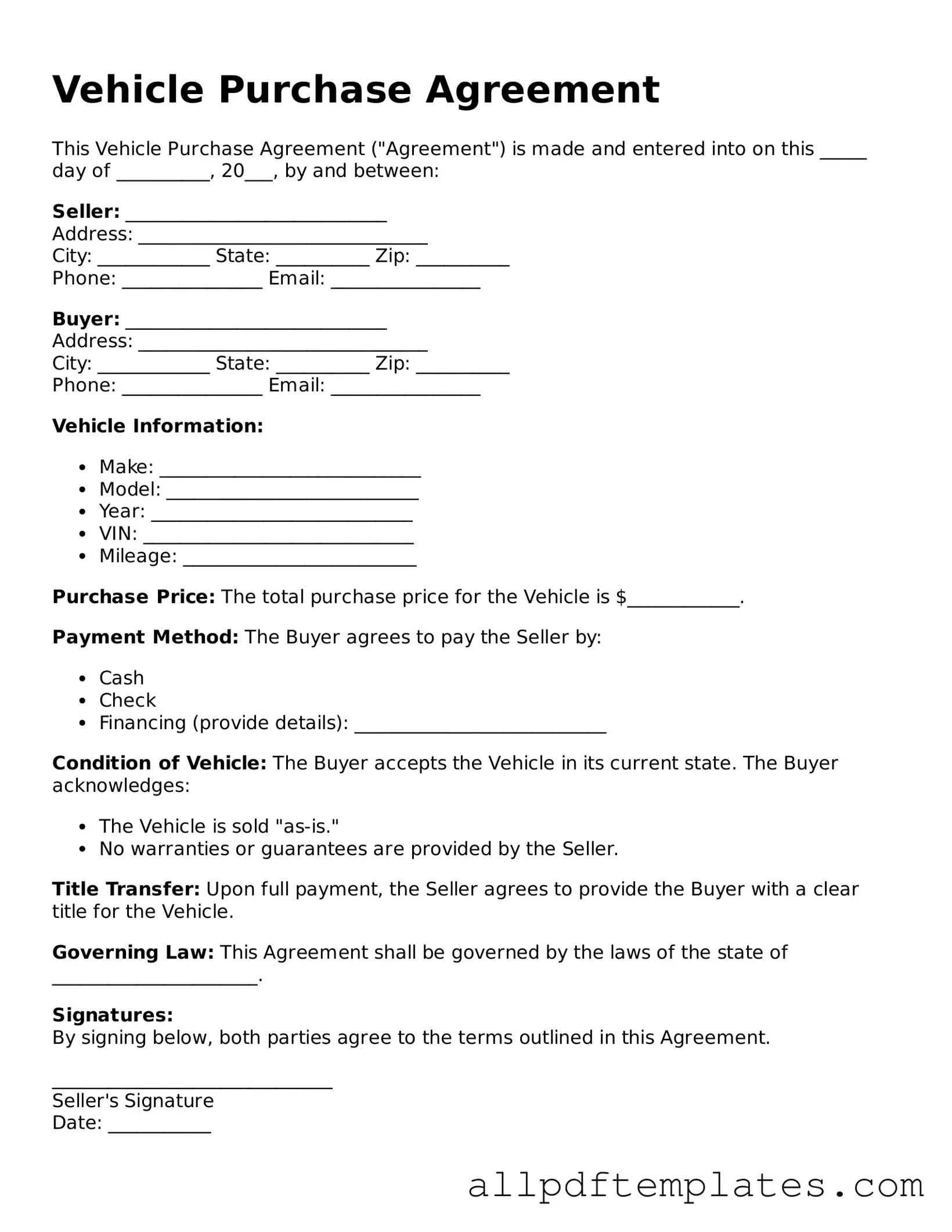 Free Vehicle Purchase Agreement Template
