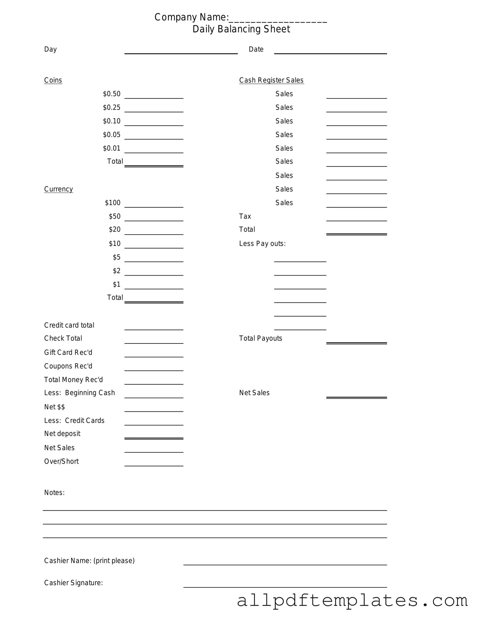 Get Cash Drawer Count Sheet Form in PDF