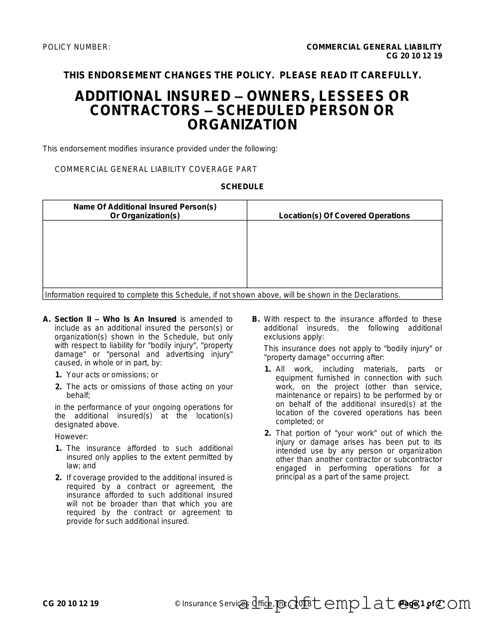 Get Cg 20 10 07 04 Liability Endorsement Form in PDF