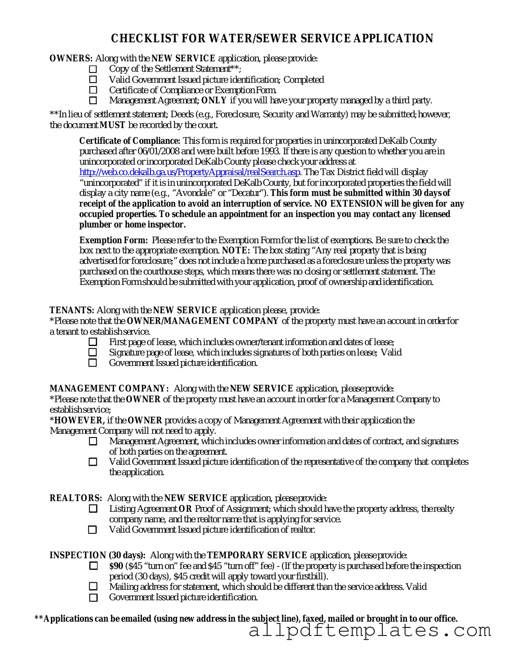 Get Dekalb County Water Application Form in PDF