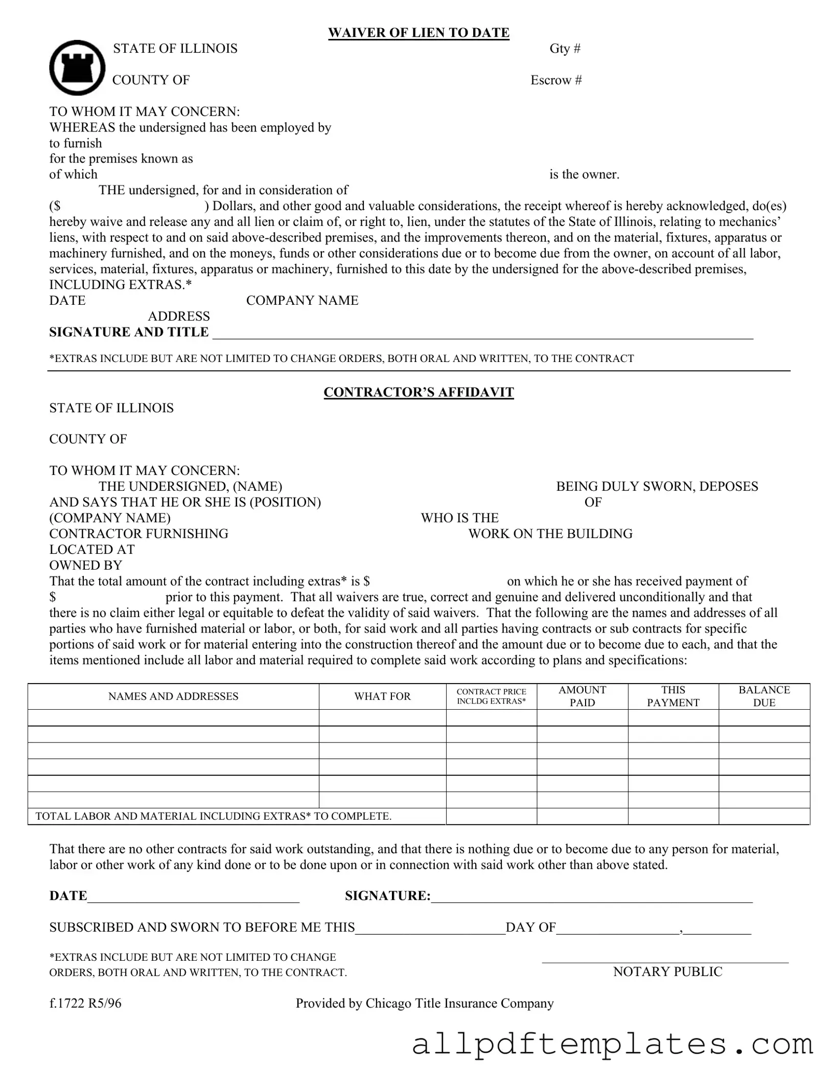 Get Chicago Title Waiver Format Form in PDF