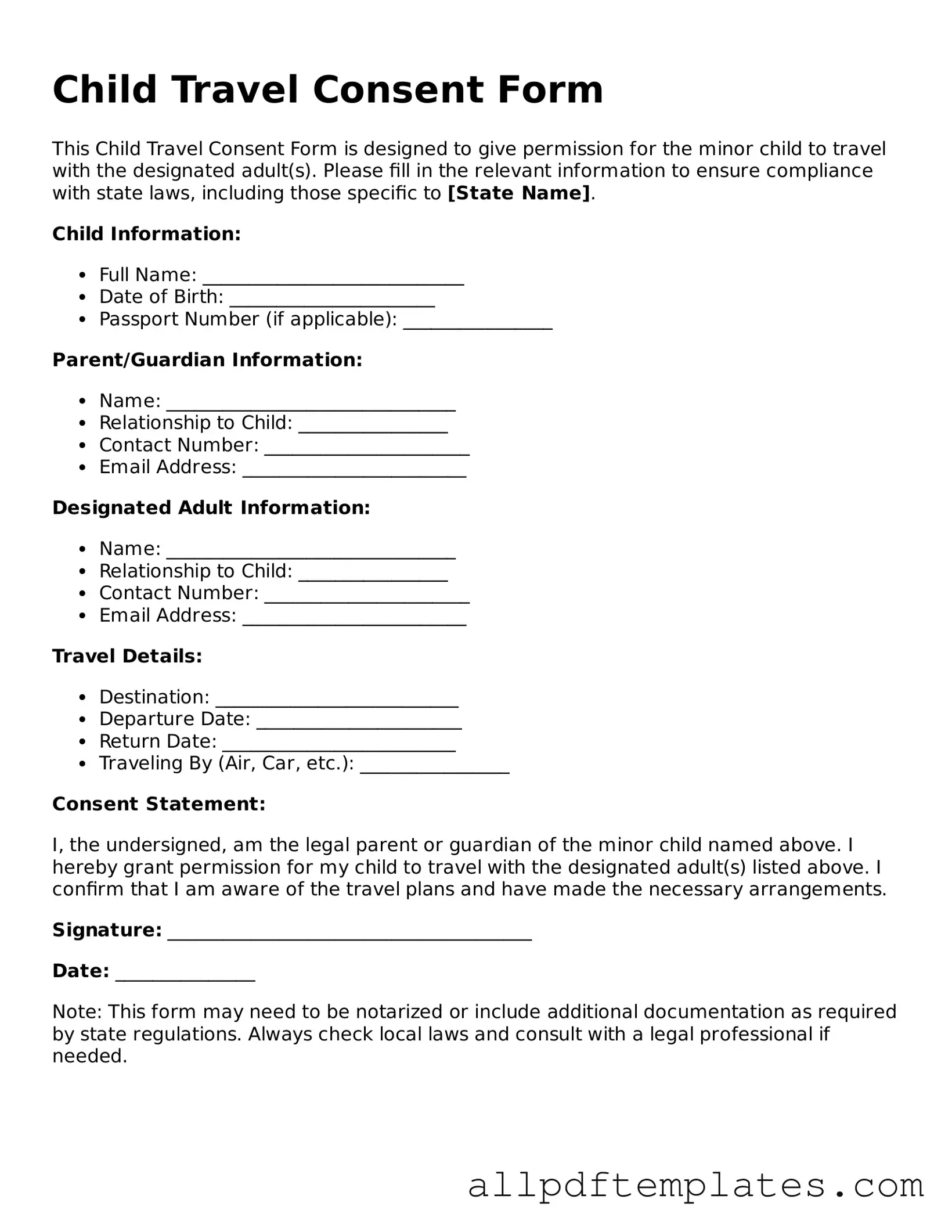 Free Child Travel Consent Form Template