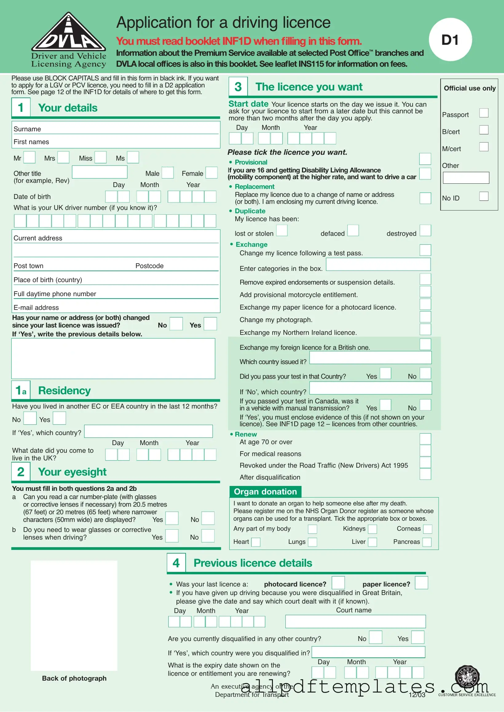 Get D1 Dvla Form in PDF