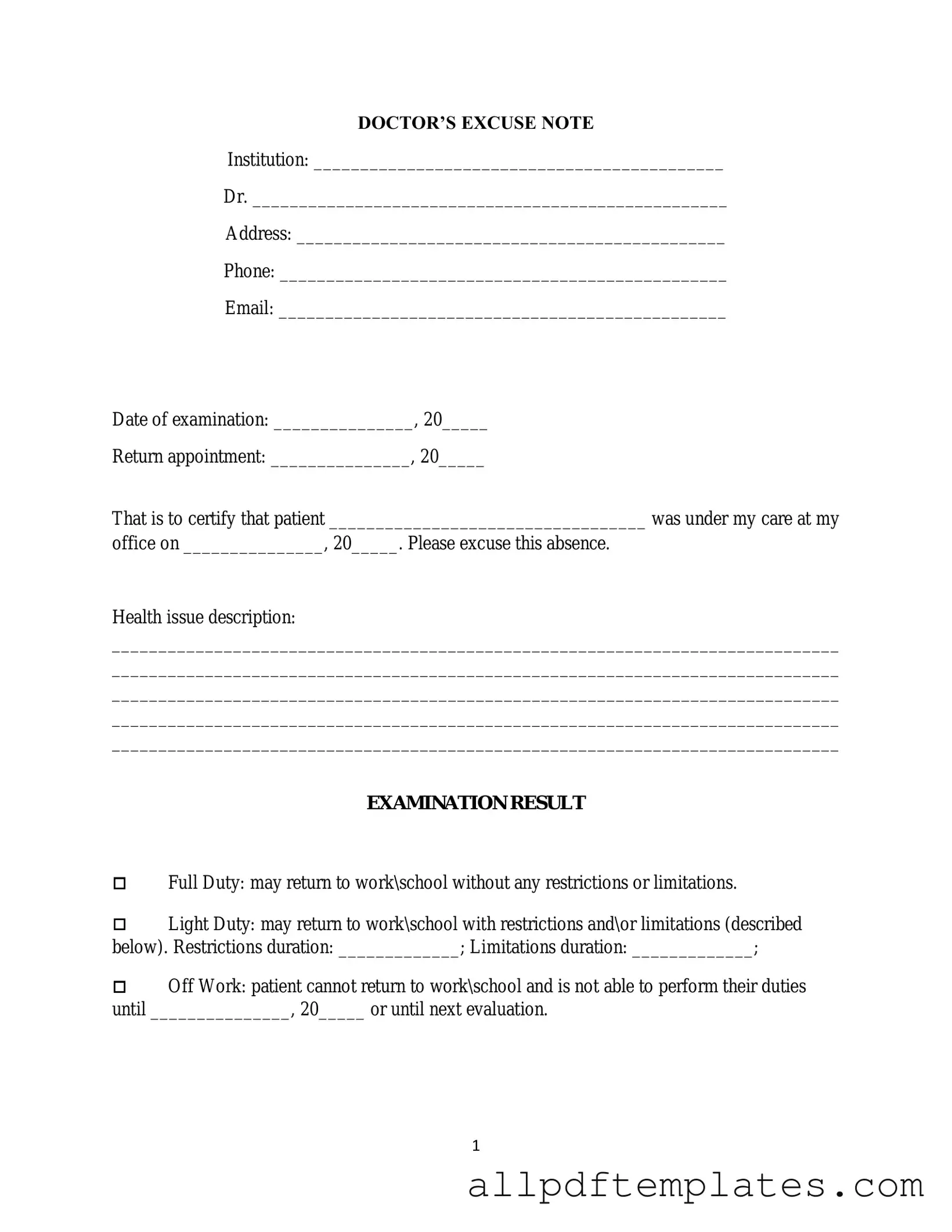 Get Doctors Excuse Note Form in PDF