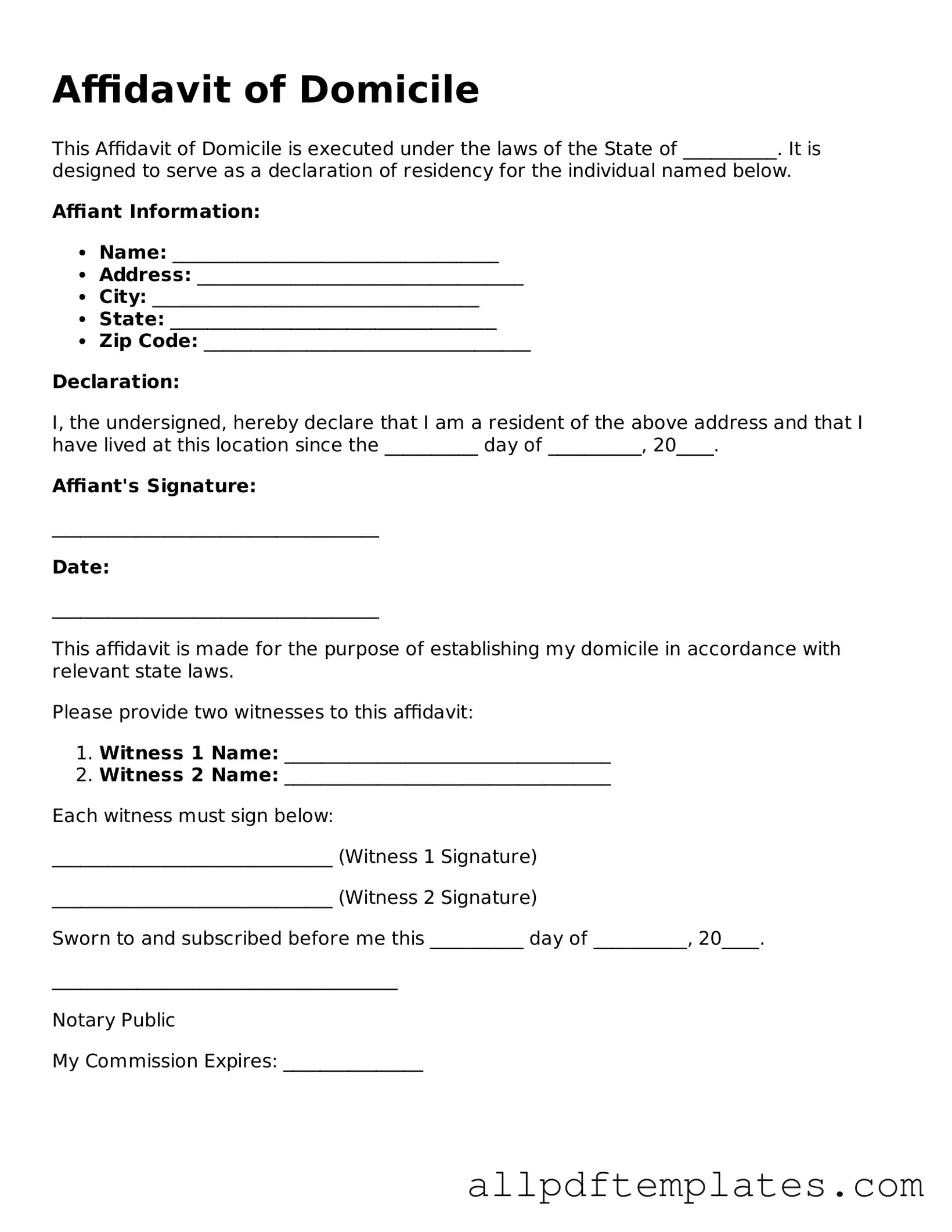 Free Affidavit of Domicile Template