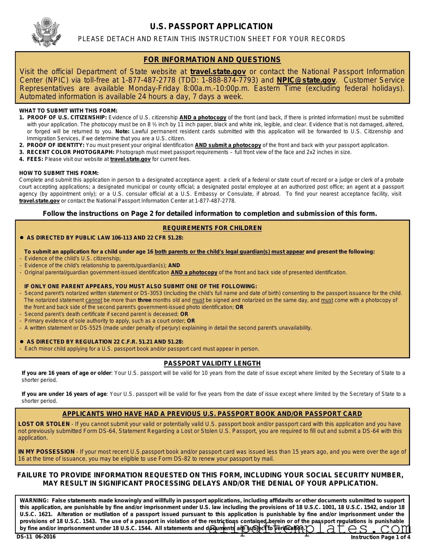 Get DS-11 U.S. Passport application Form in PDF