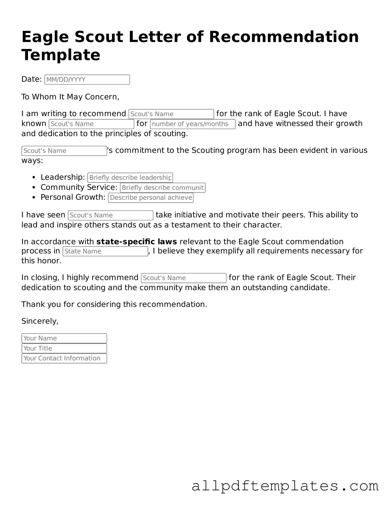 Free Eagle Scout Letter of Recommendation Template