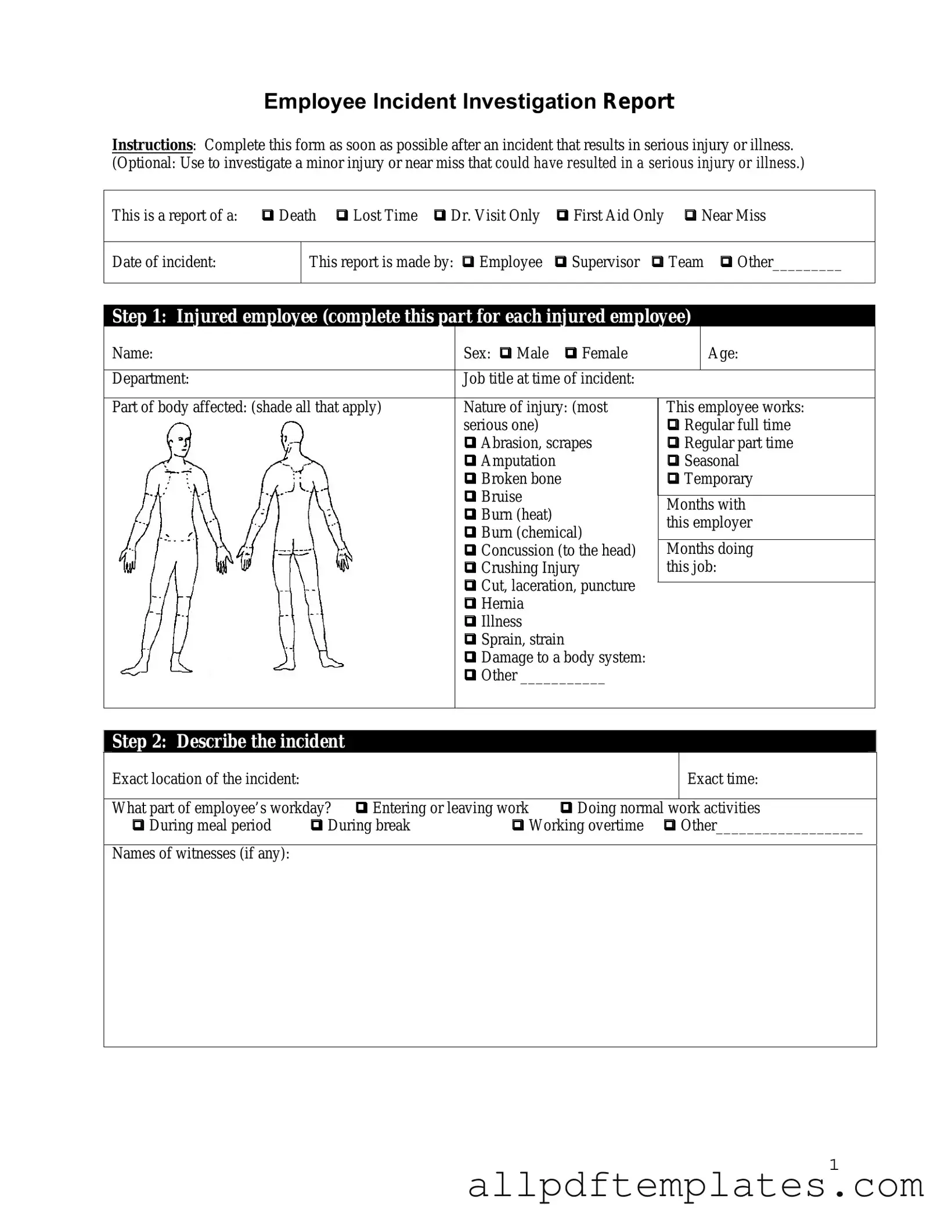 Get Employee Accident Report Form in PDF