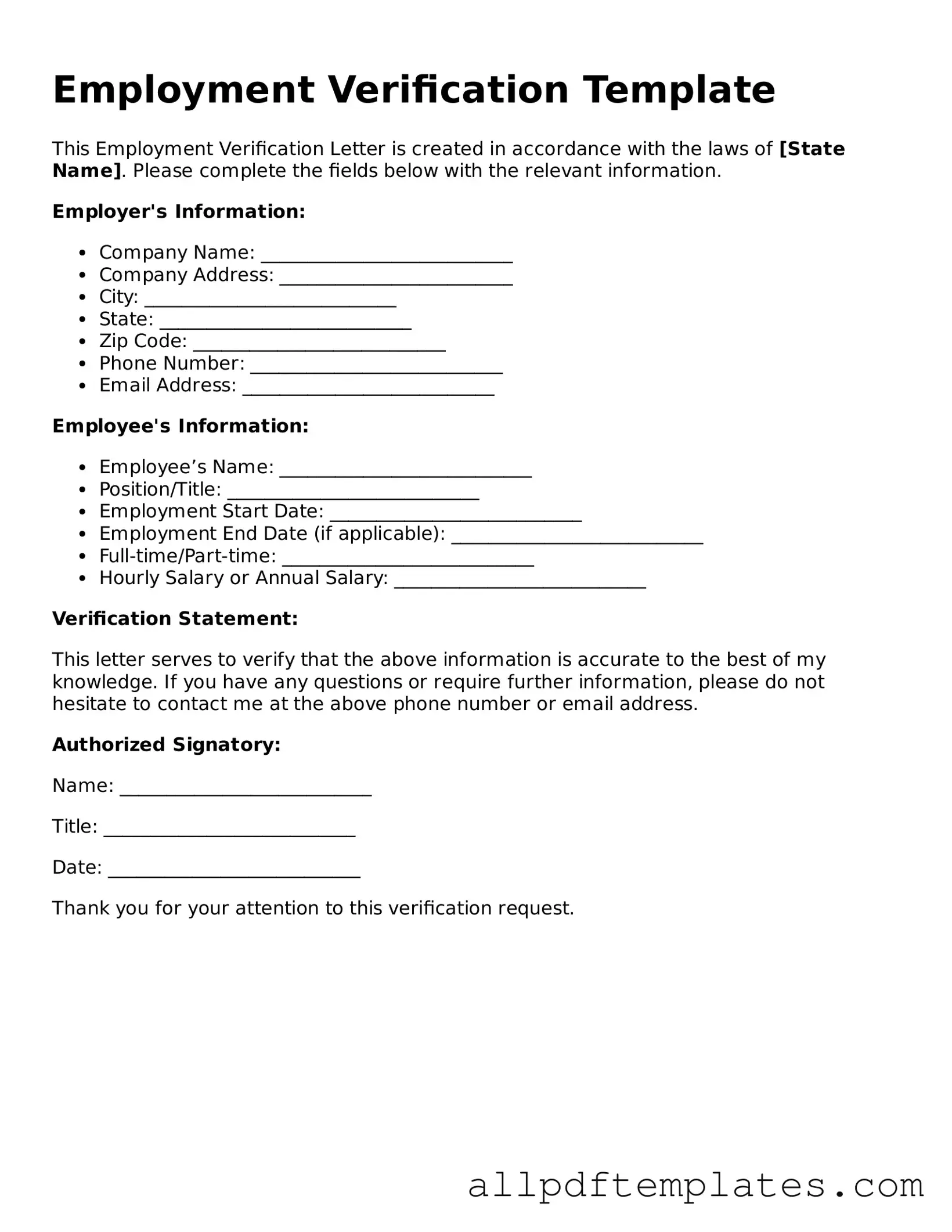Free Employment Verification Template