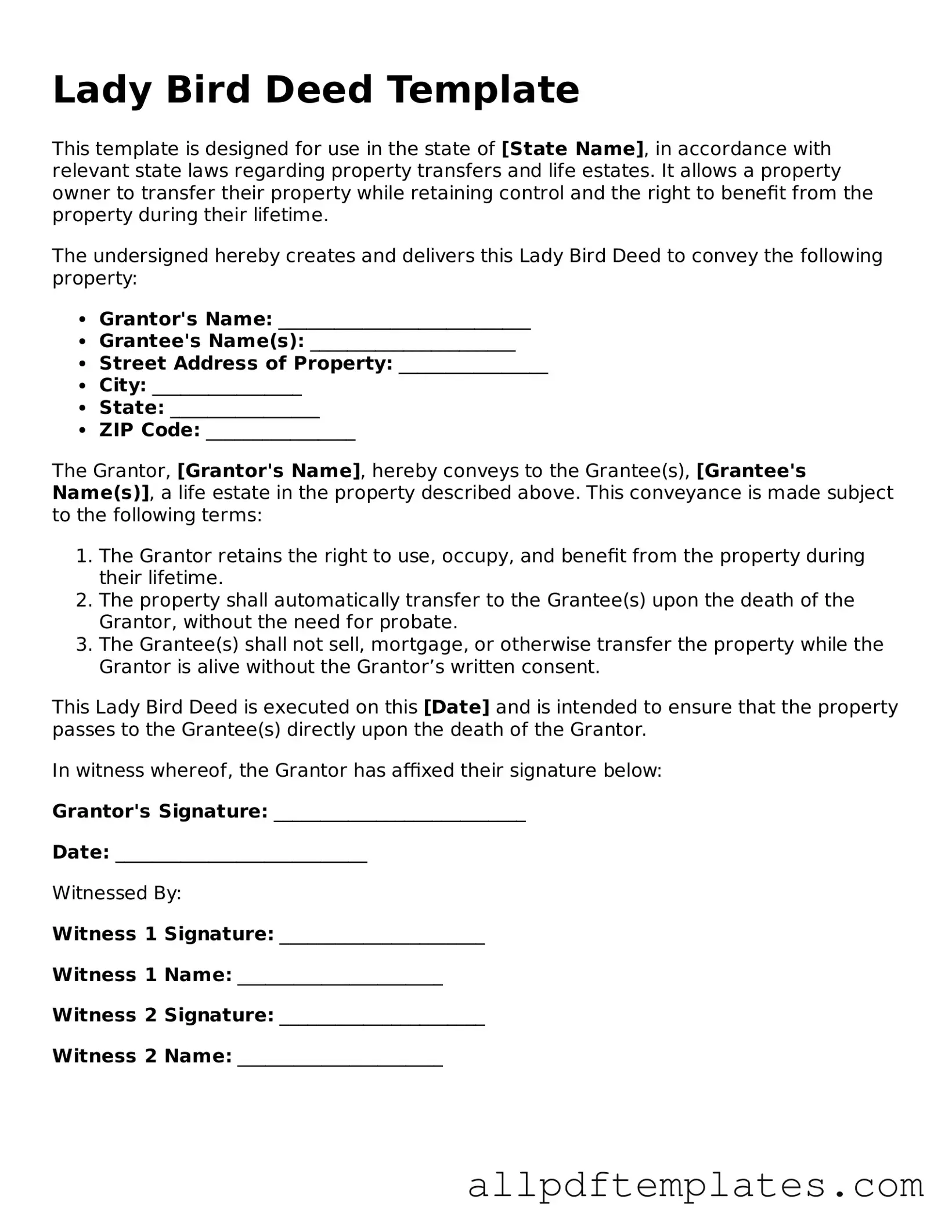 Free Lady Bird Deed Template