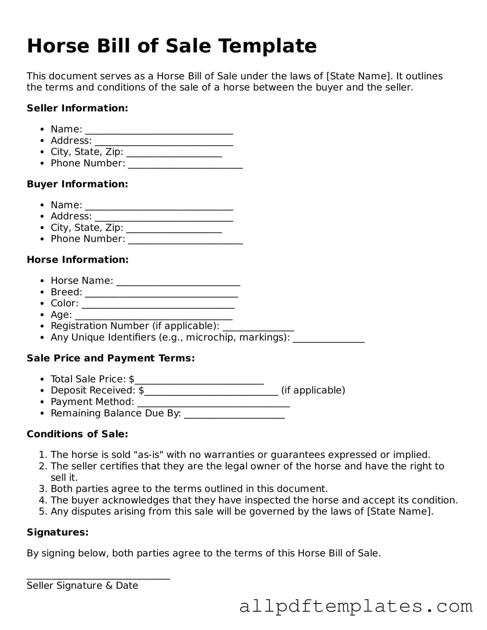 Free Horse Bill of Sale Template