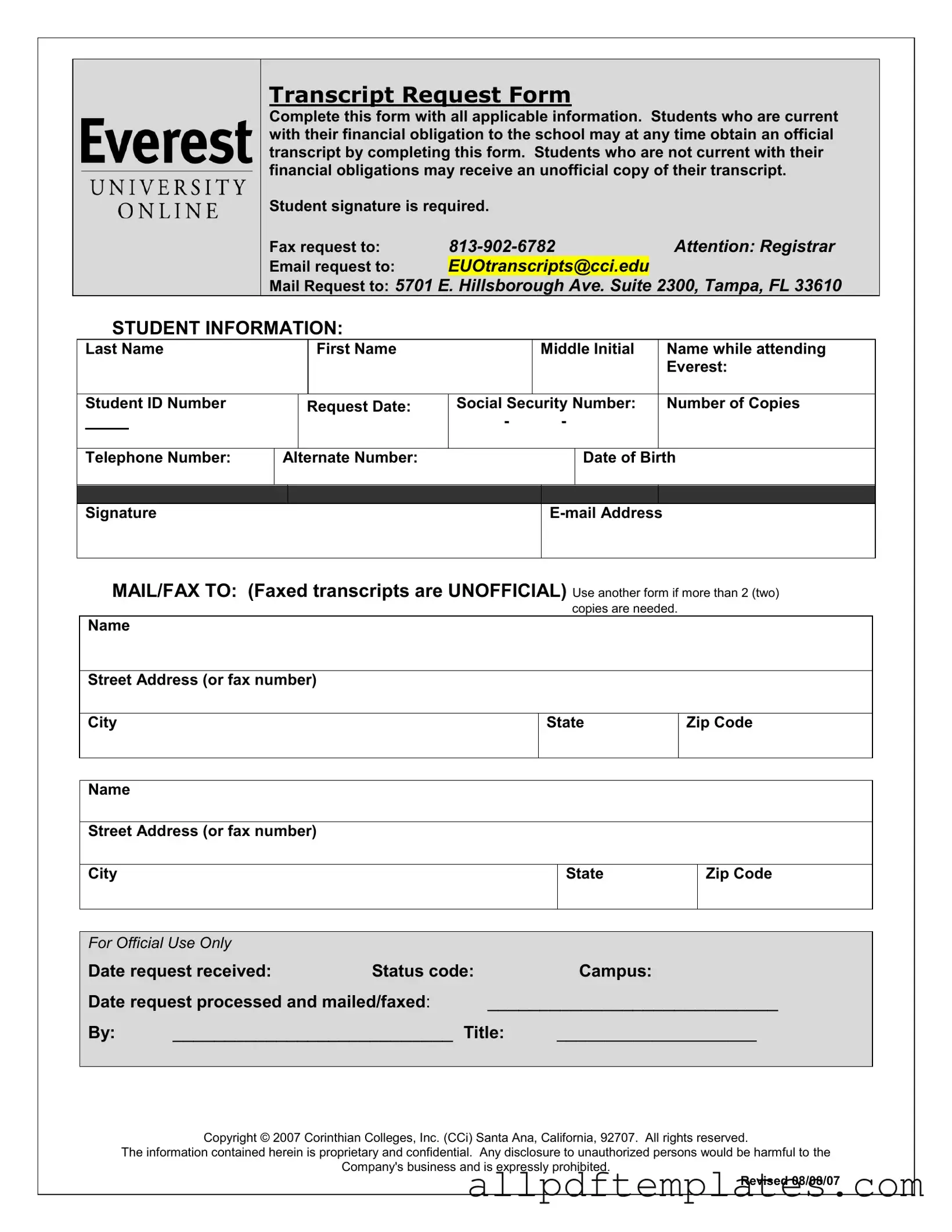 Get Everest University Transcript Form in PDF