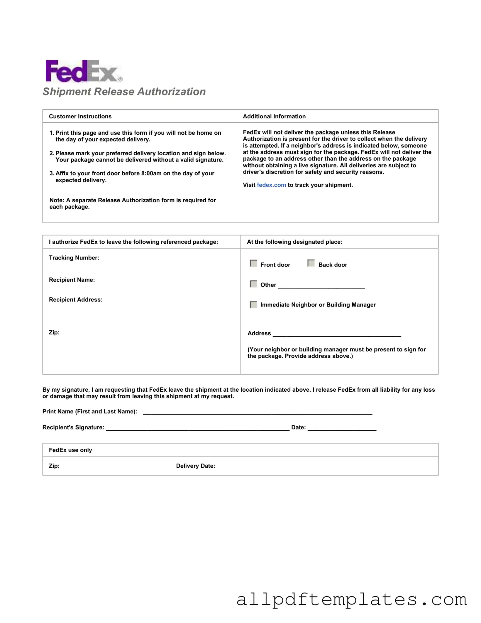 Get Fedex Release Form in PDF