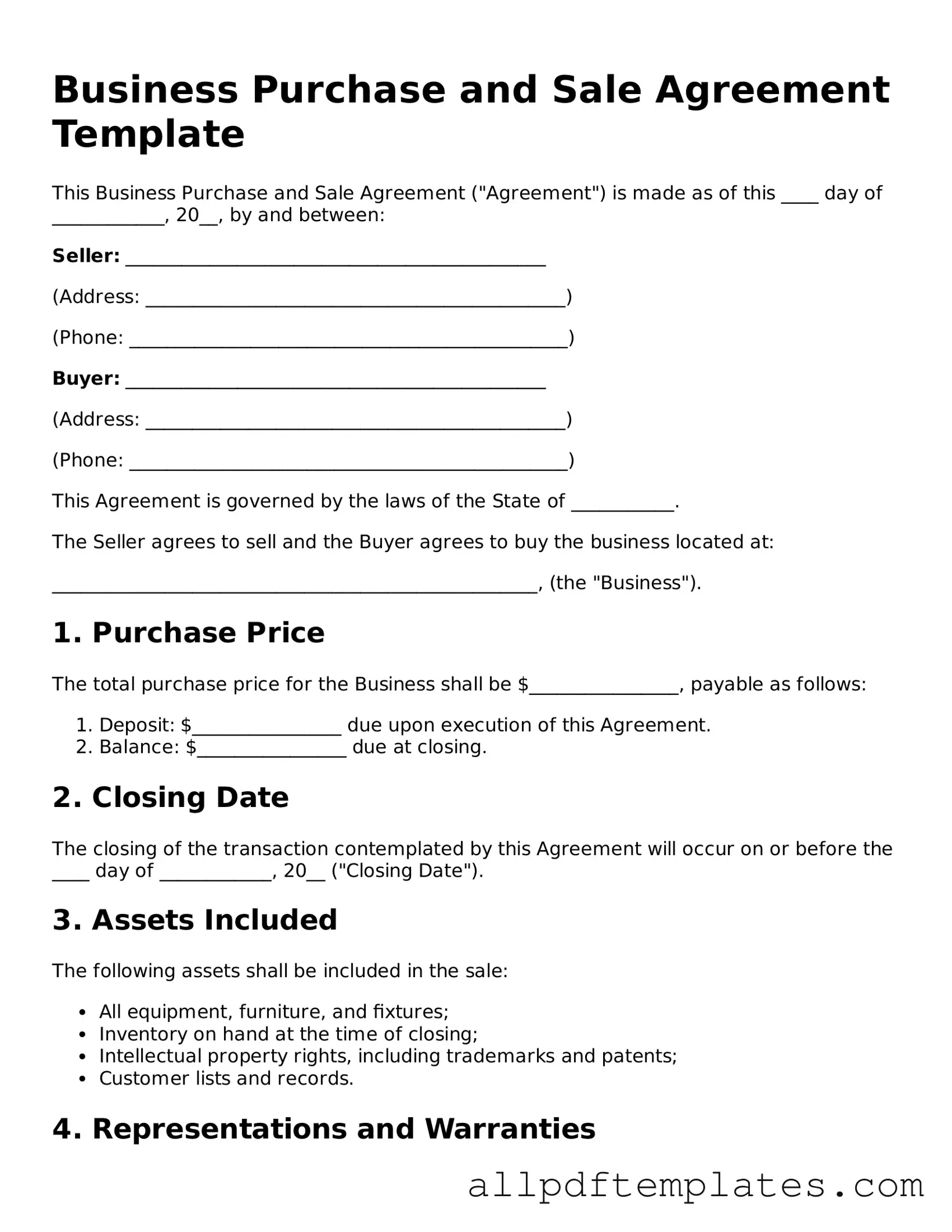 Free Business Purchase and Sale Agreement Template