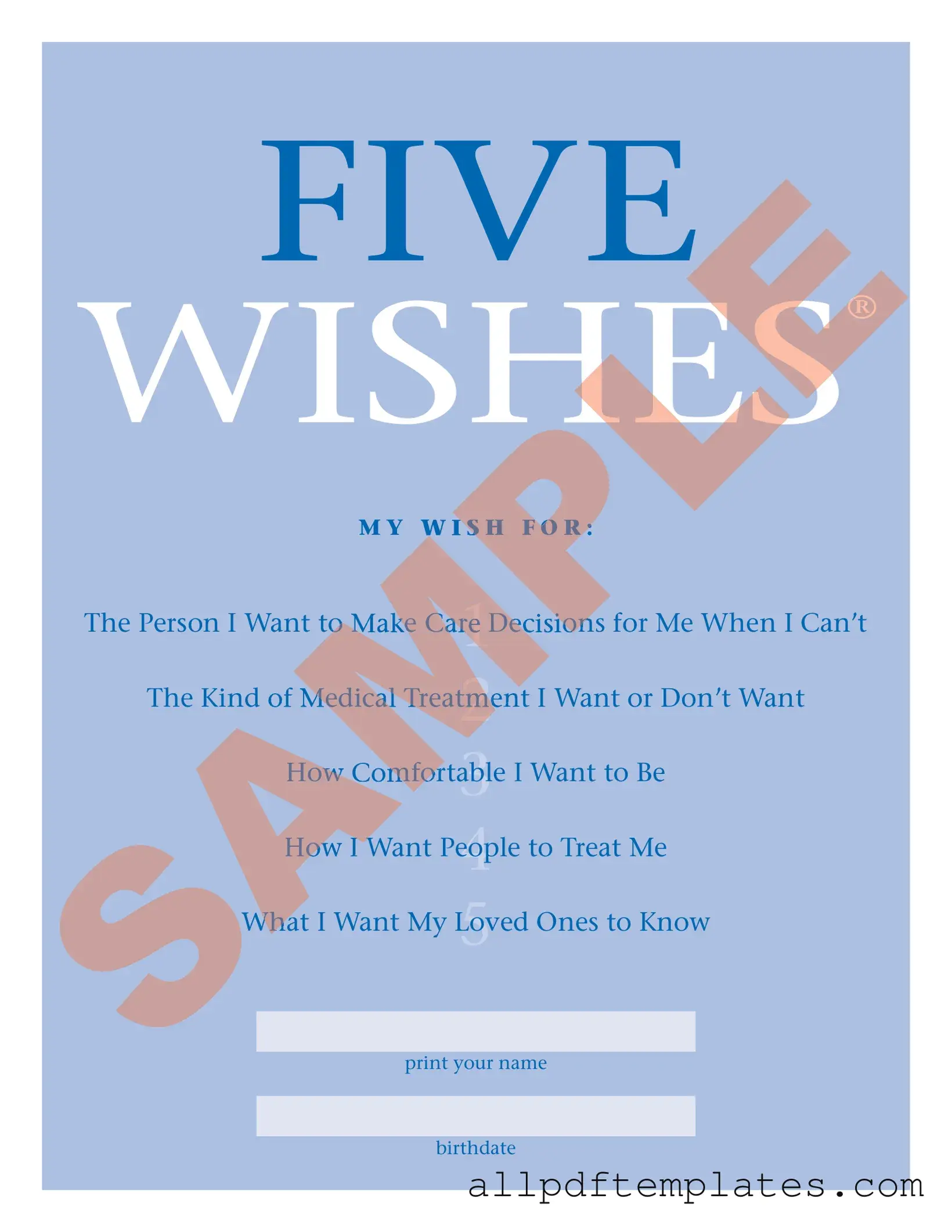 Get 5 Wishes Document Form in PDF