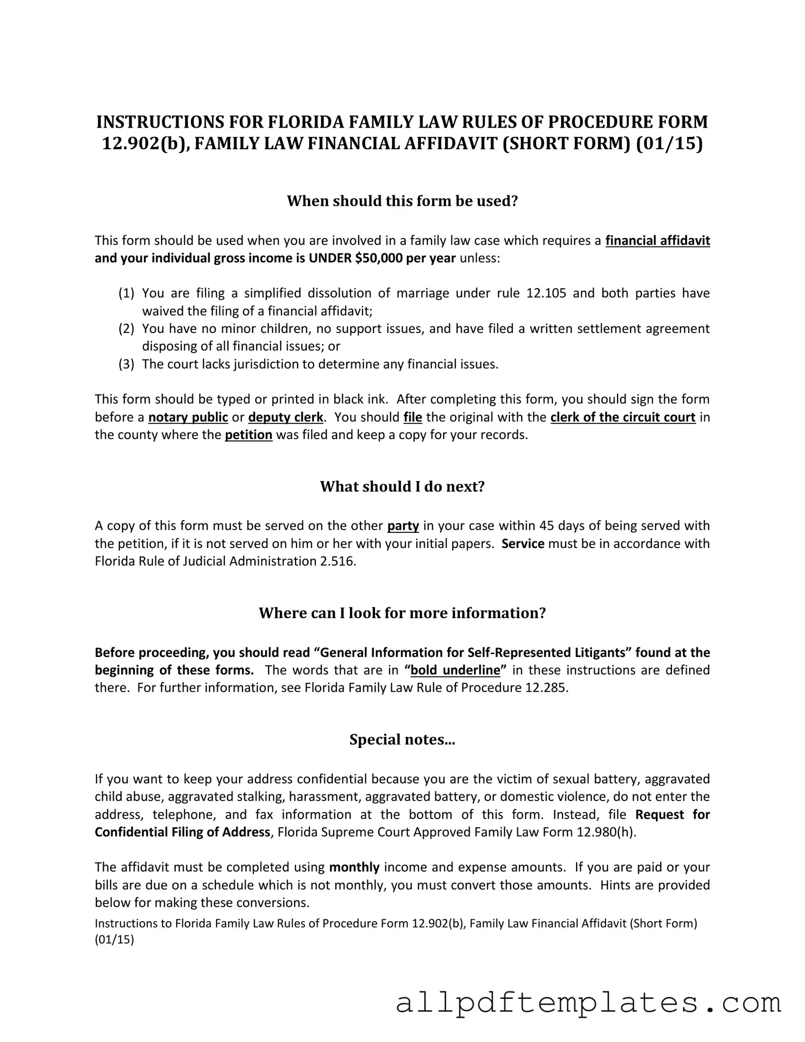 Get Florida Financial Affidavit Short 12.902(b) Form in PDF