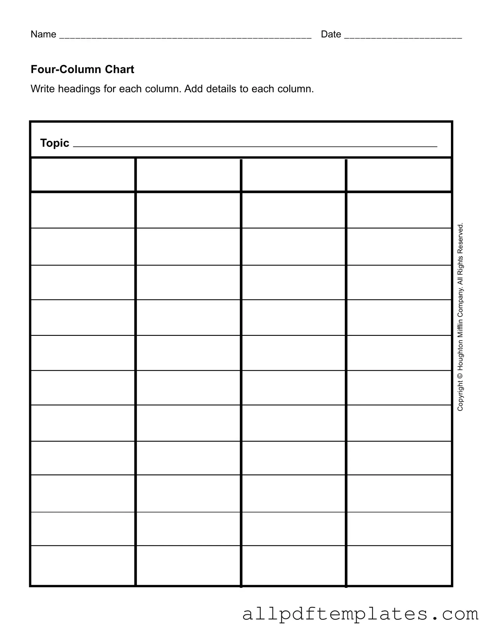 Get Four Column Chart Form in PDF