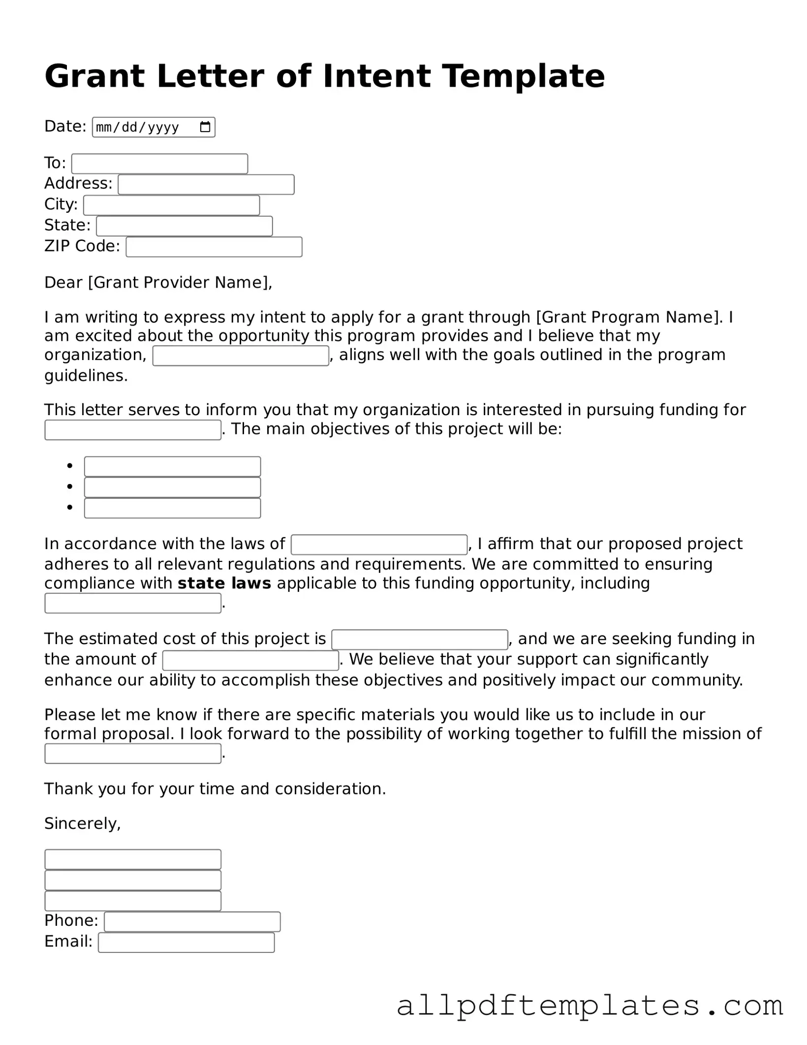 Free Grant Letter of Intent Template