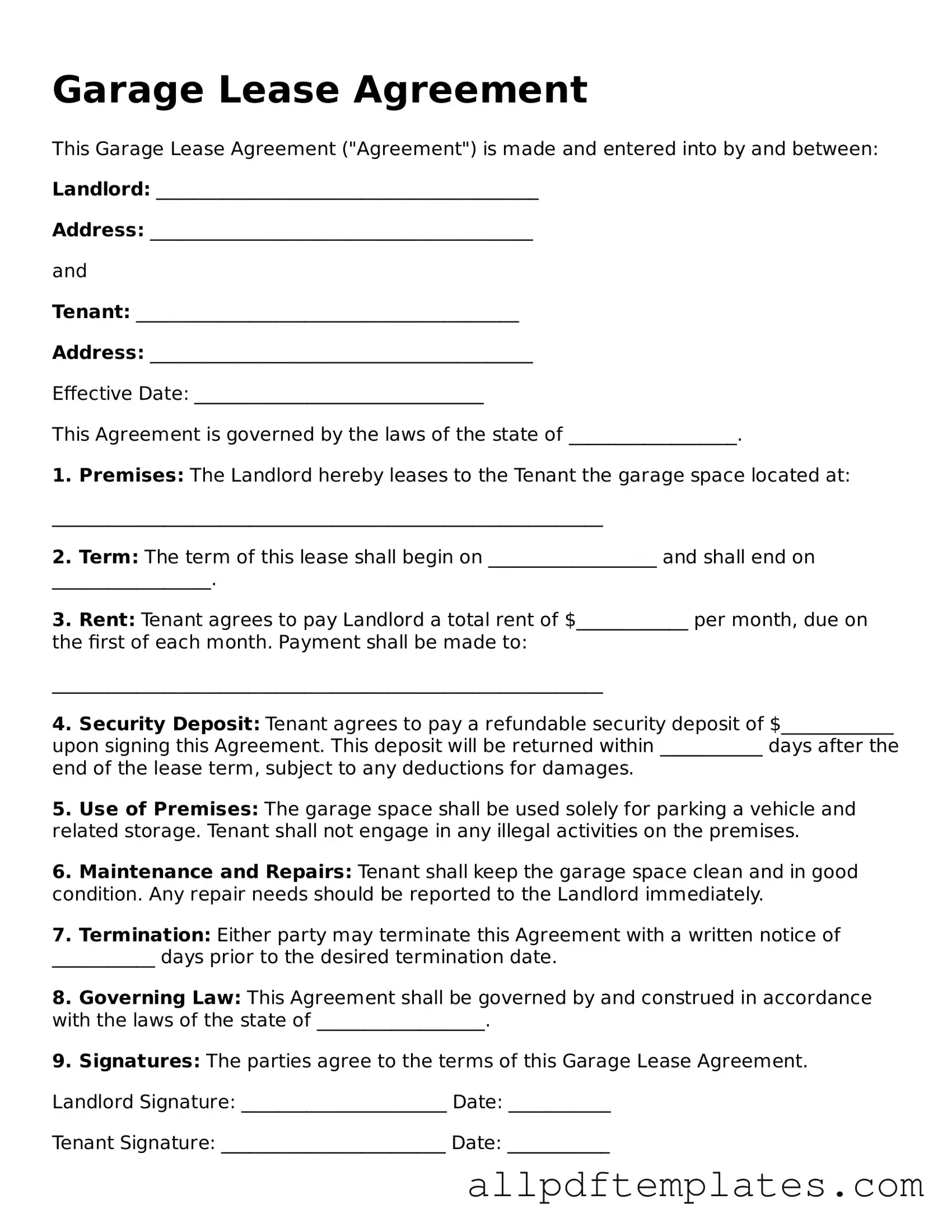 Free Garage Lease Agreement Template