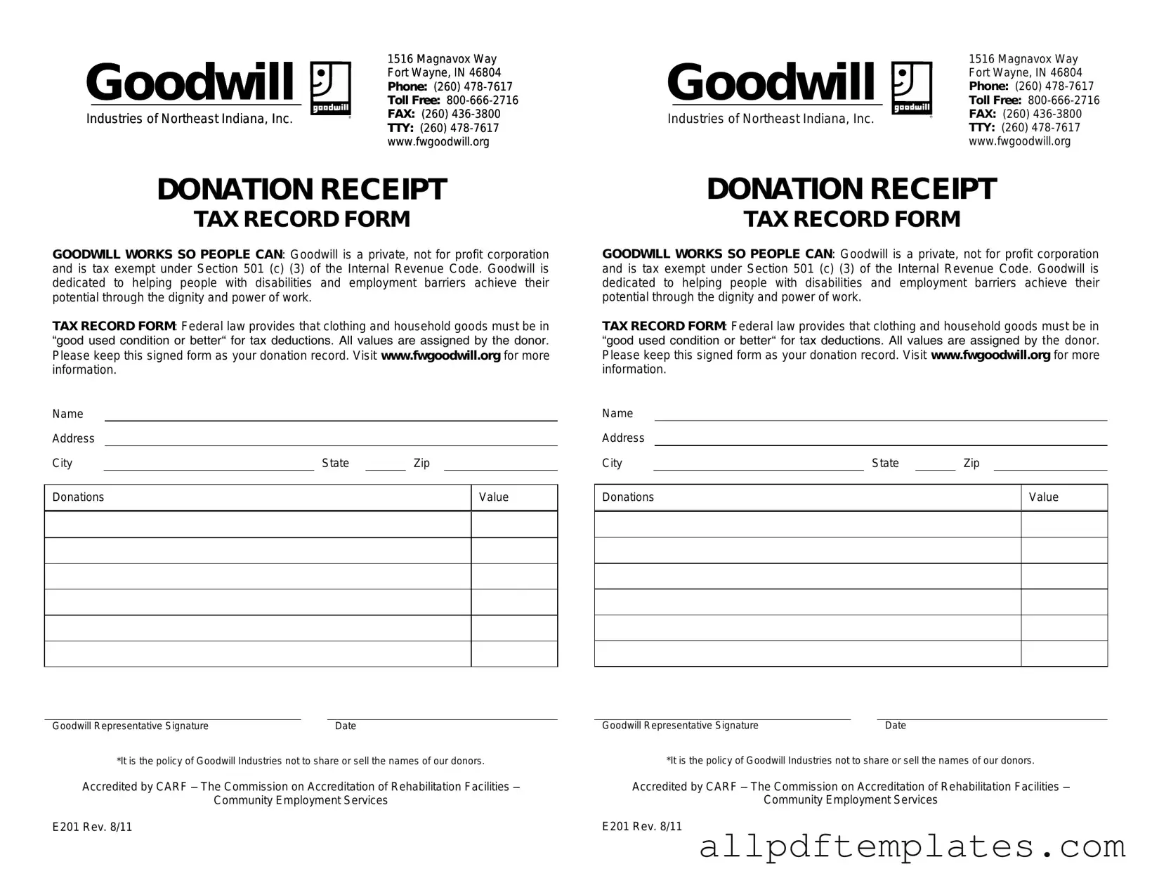 Get Goodwill donation receipt Form in PDF