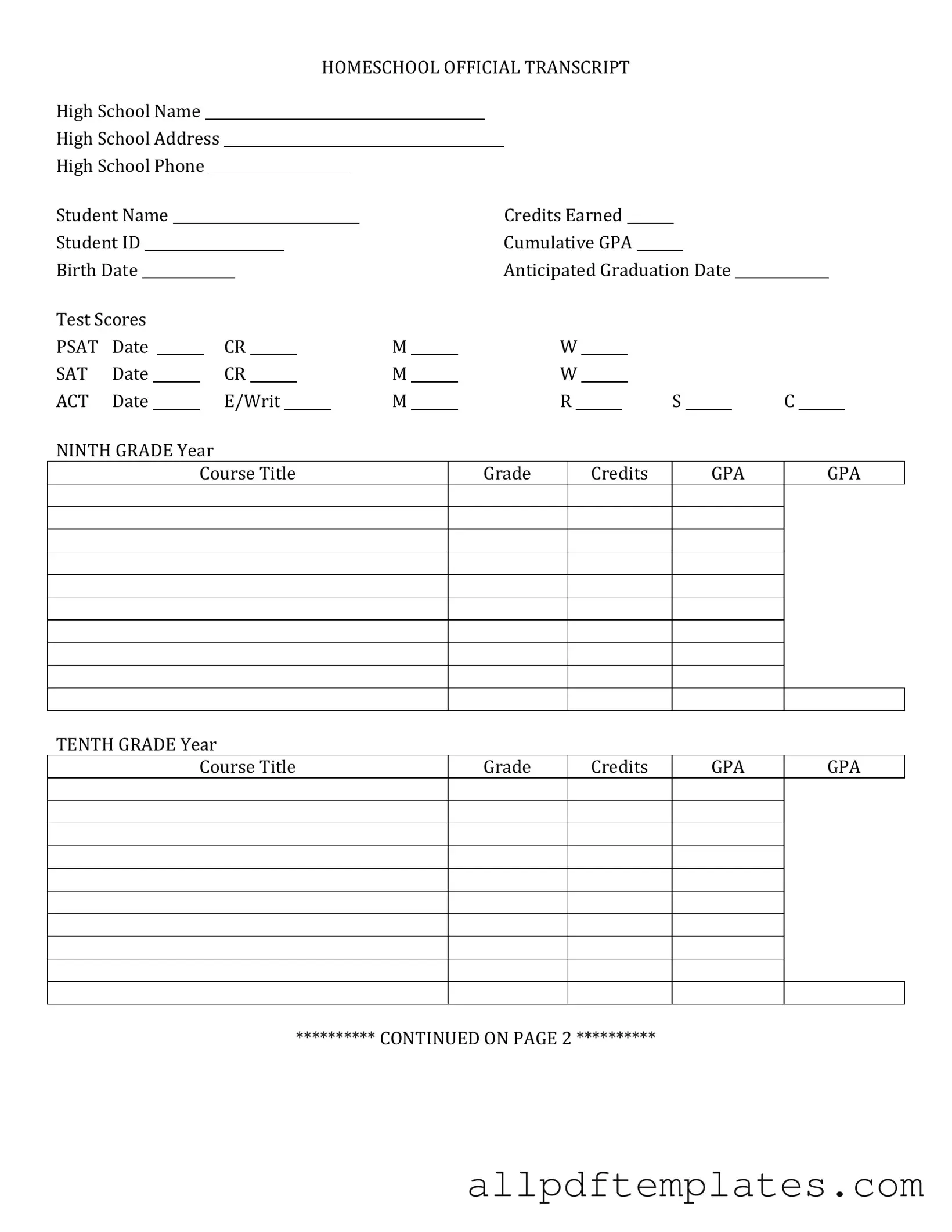 Get High School Transcript Form in PDF