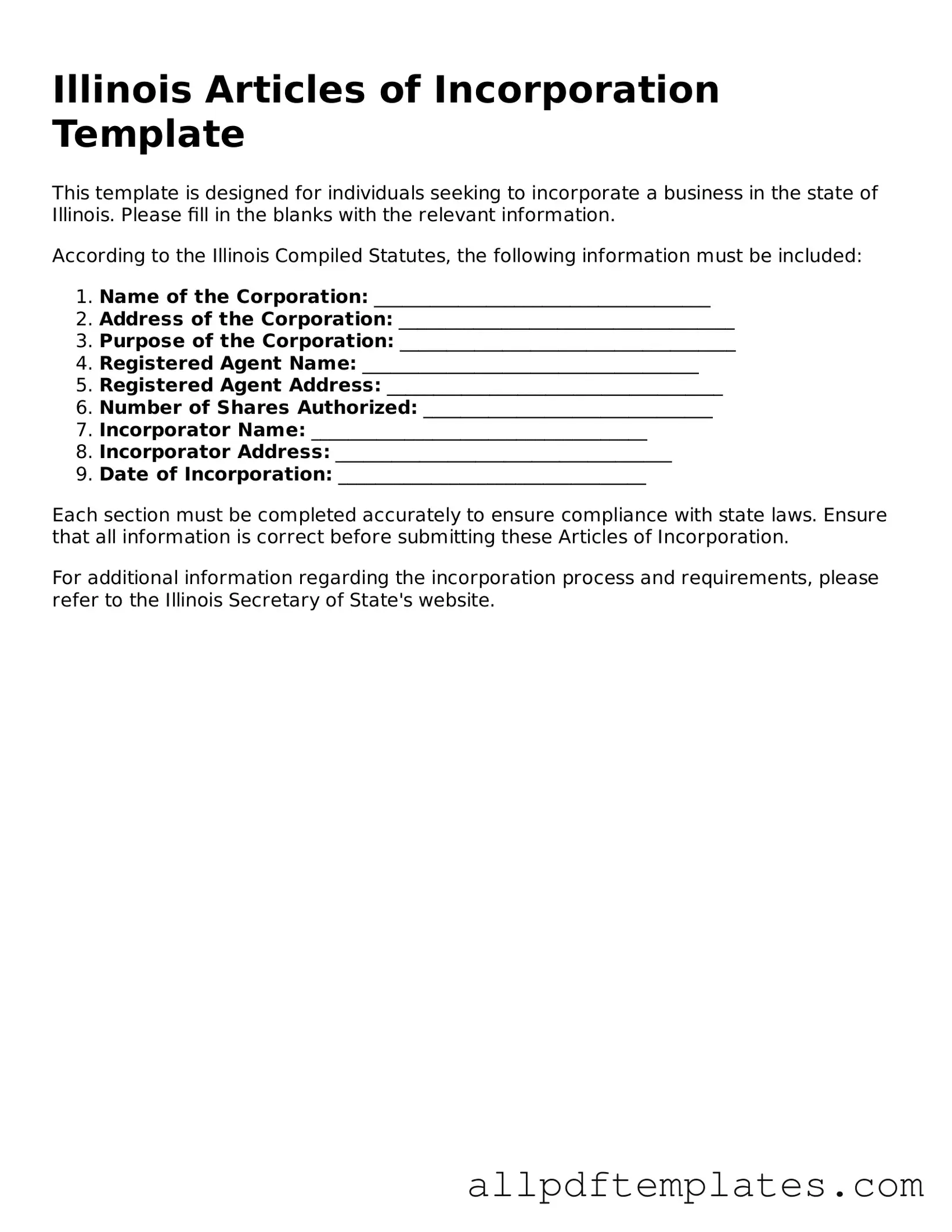 Blank Articles of Incorporation Document for Illinois State