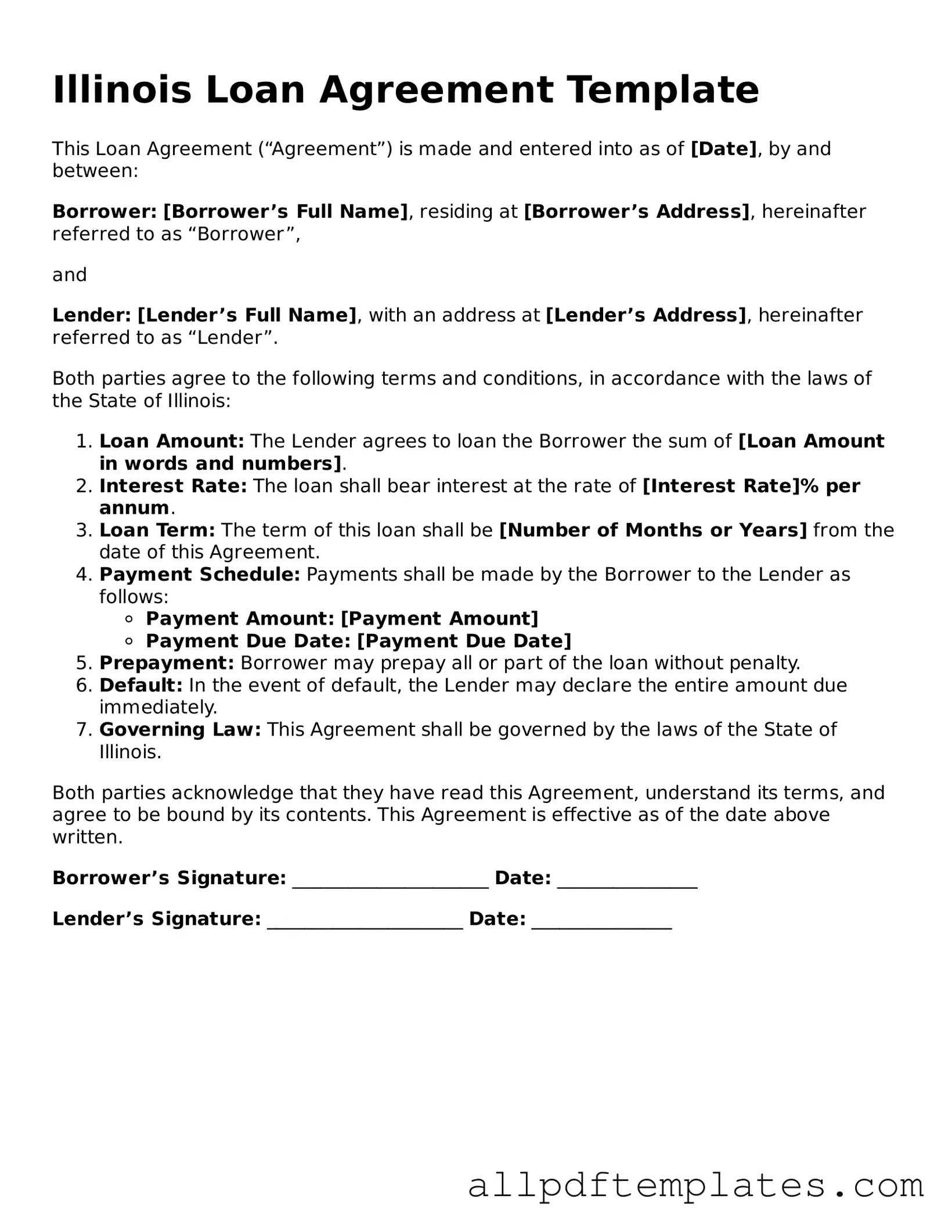 Blank Loan Agreement Document for Illinois State