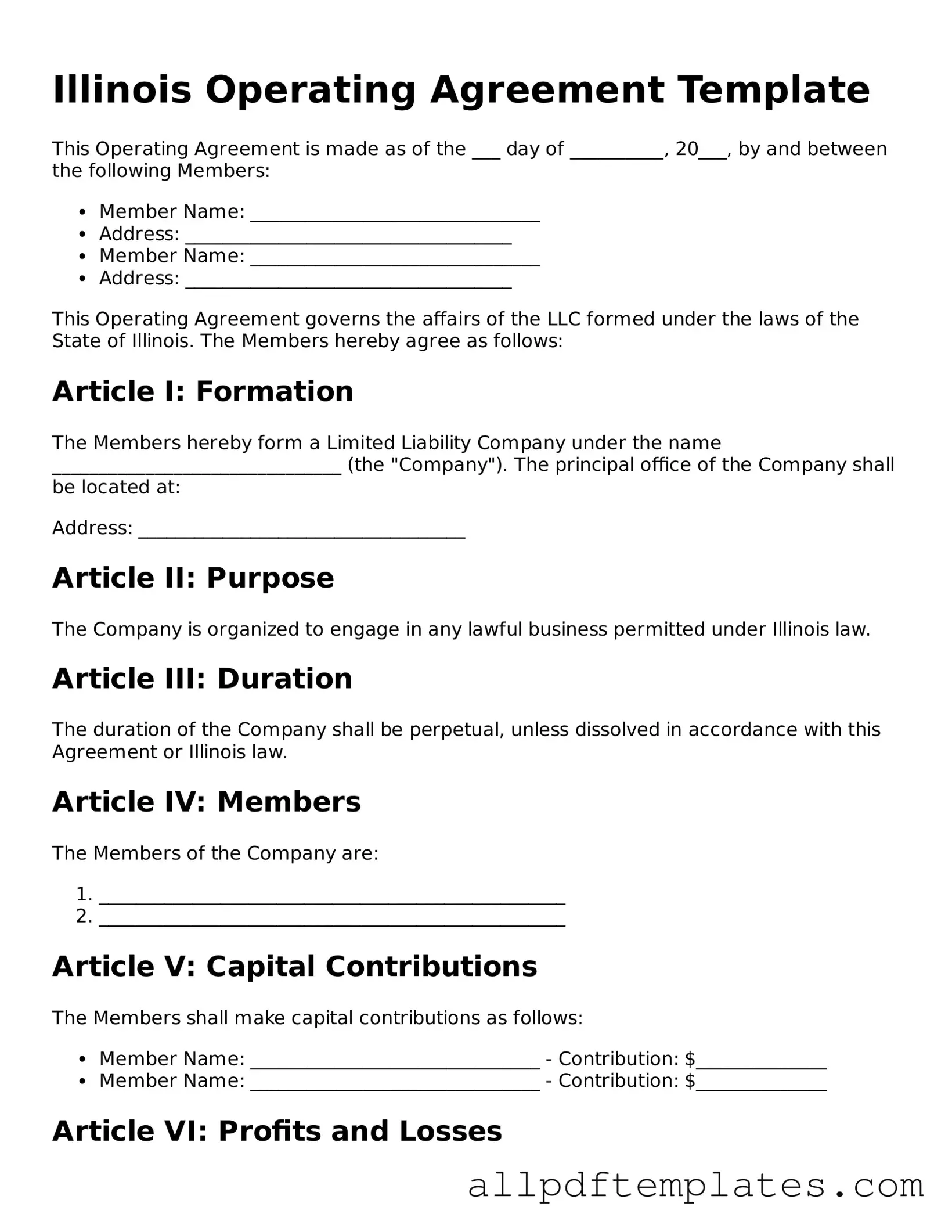 Blank Operating Agreement Document for Illinois State